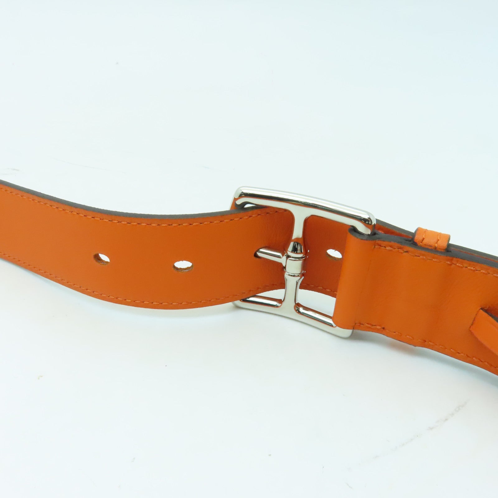 HERMES Swift皮革Belt 90cm银扣皮带橙色