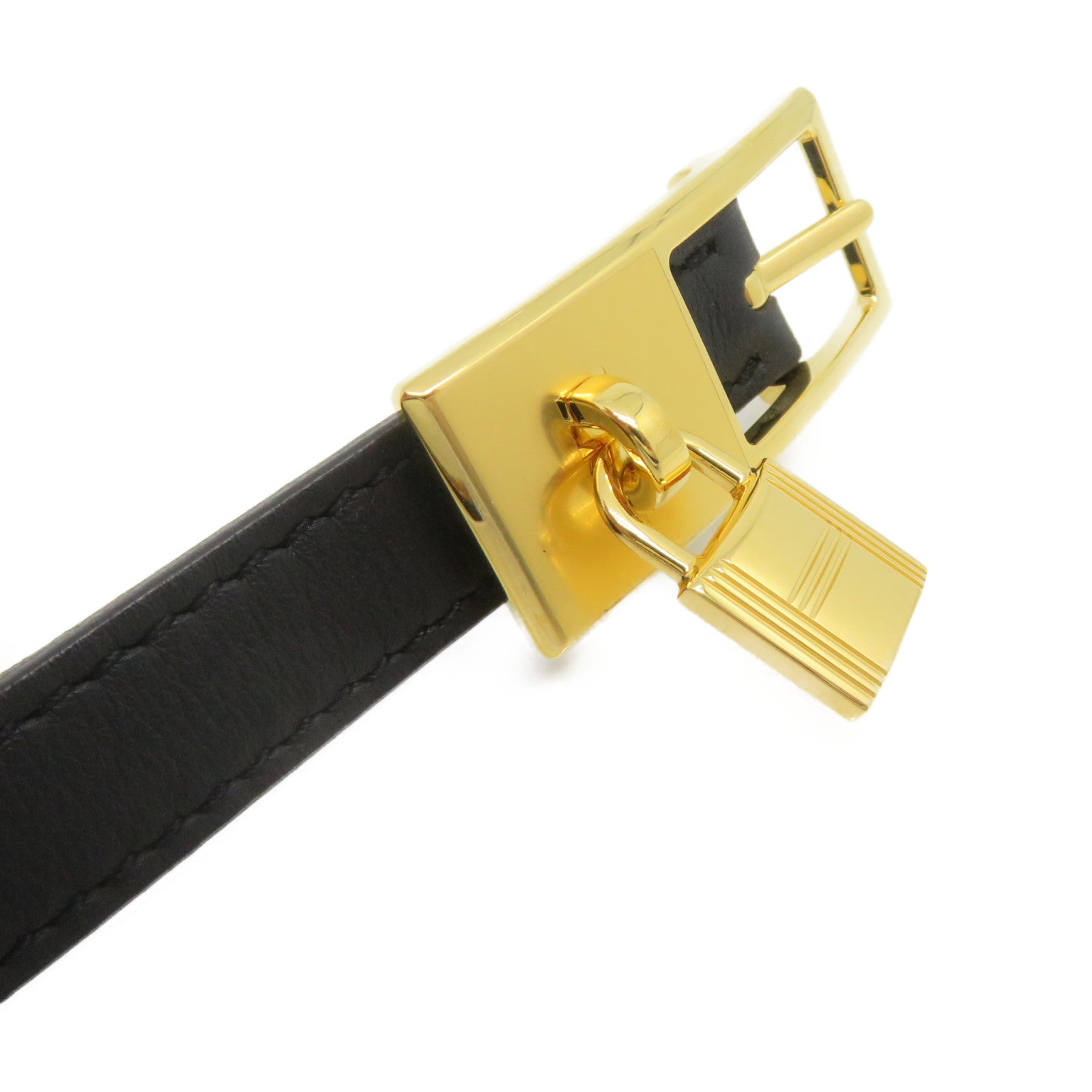 HERMES Epsom Leather/Swift Leather Lucky 15 Reversible Belt Gold Buckle Leather Belt Black/Brown