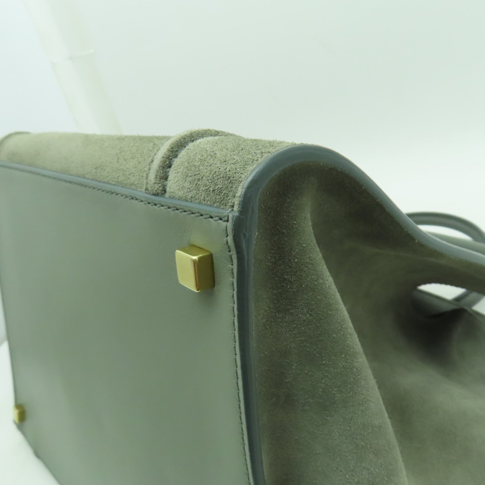 CELINE 麂皮皮革Mini Luggage金扣手挽袋灰色