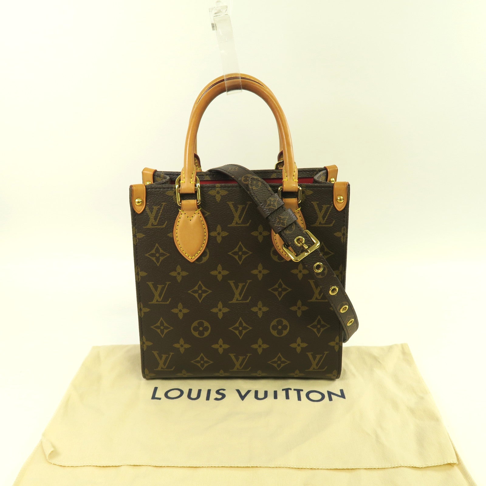 LOUIS VUITTON Monogram Sac Plat BB金扣手挽肩背兩用袋啡色