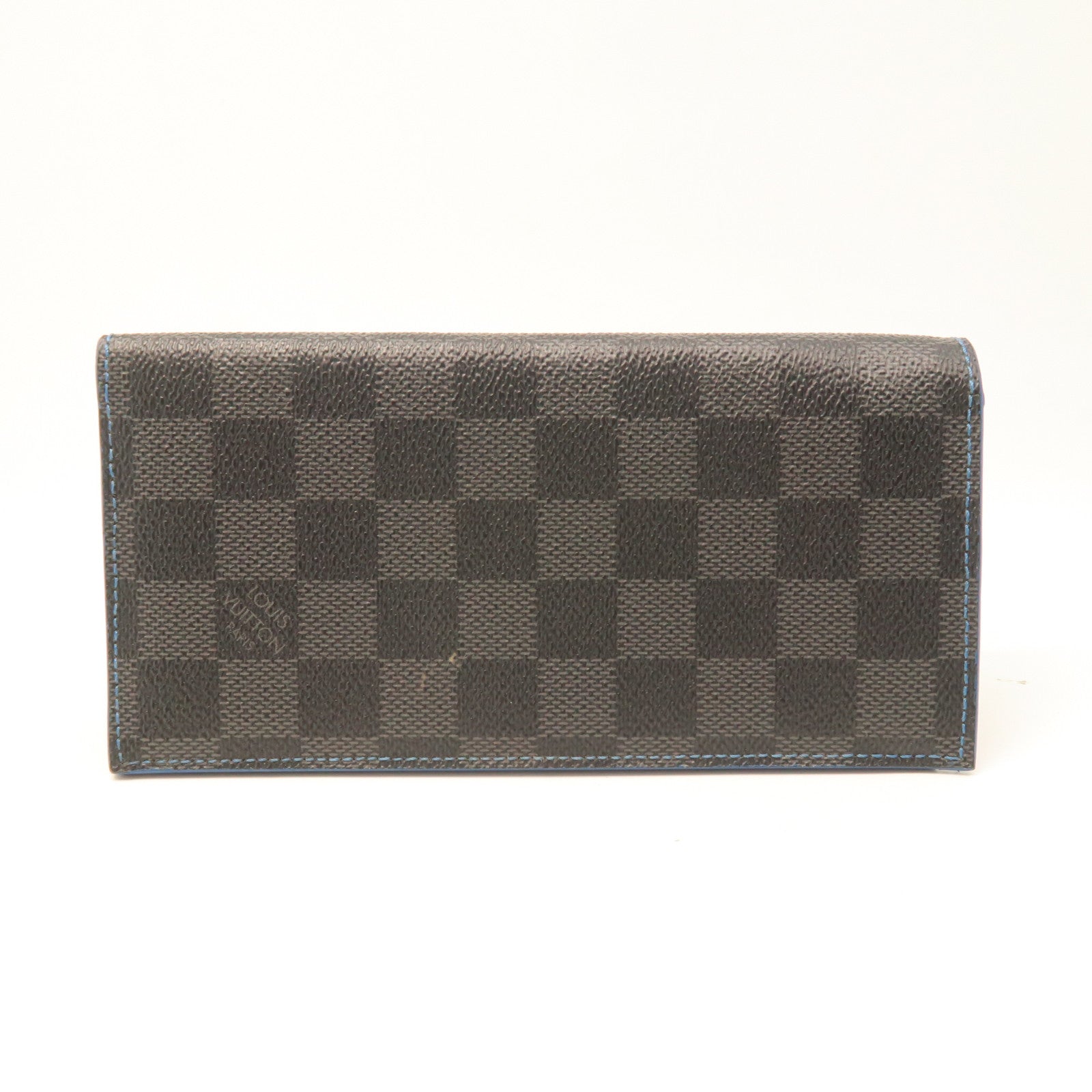 LOUIS VUITTON Damier Ebene Brazza Neon Wallet Silver Buckle Long Wallet Brown/Blue
