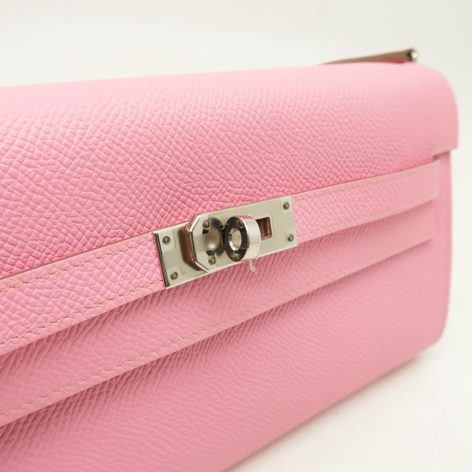 HERMES Epsom皮革Kelly To Go銀扣肩背袋Rose Confetti粉紅色
