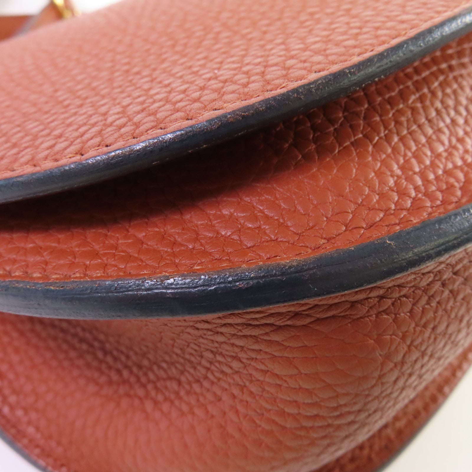 HERMES Clemence皮革Sac Saut 25 Shoulder Bag金扣肩背袋6C Cuivre/南瓜色