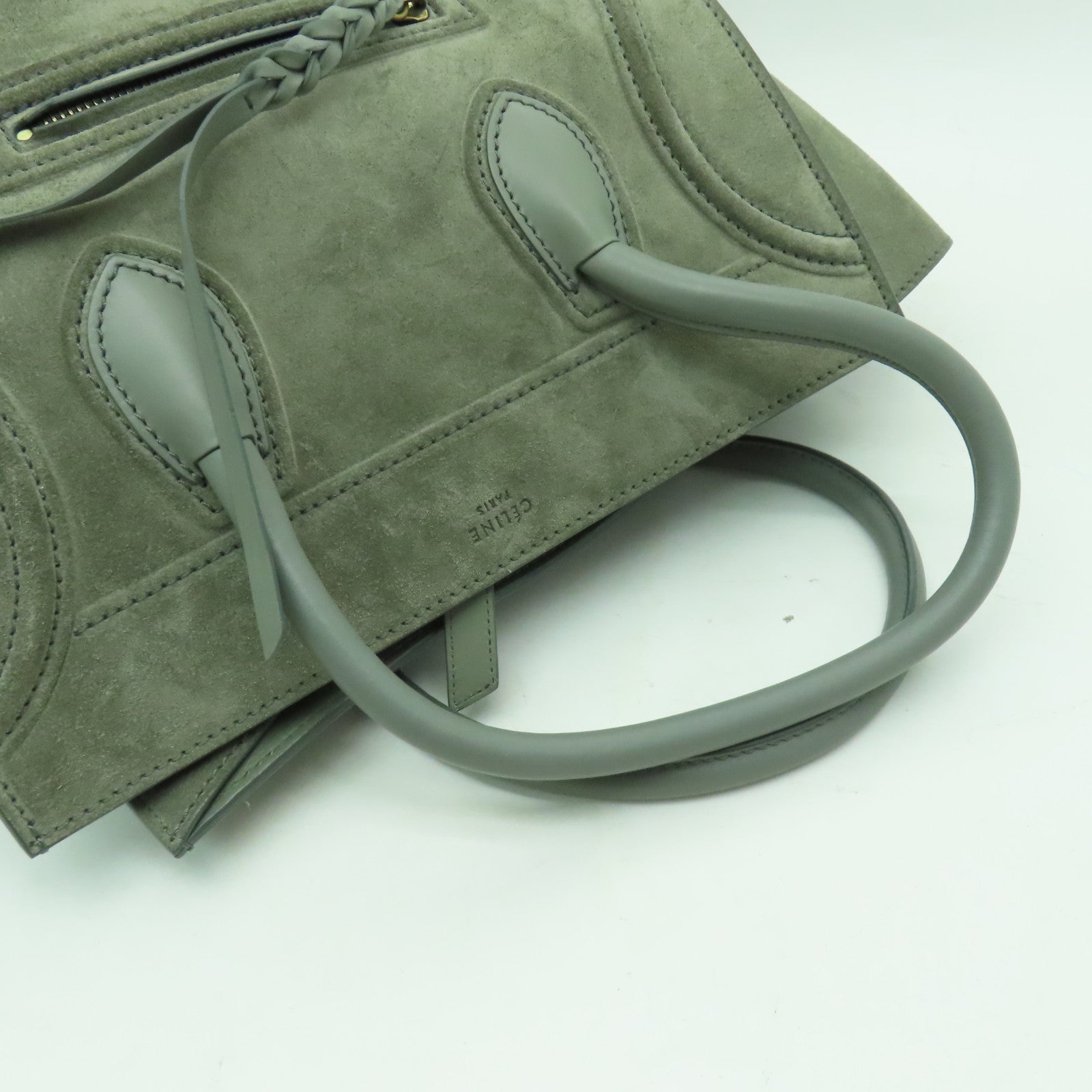 CELINE 麂皮皮革Mini Luggage金扣手挽袋灰色