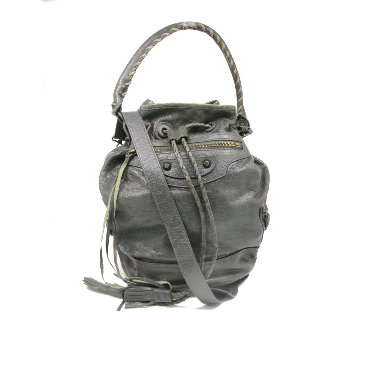 BALENCIAGA Cowhide Leather 2Way Shoulder Bag Handle Shoulder Bag Charcoal Gray