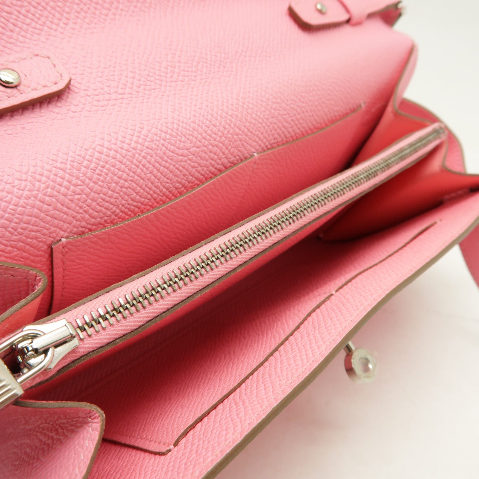 HERMES Epsom皮革Kelly To Go銀扣肩背袋Rose Confetti粉紅色
