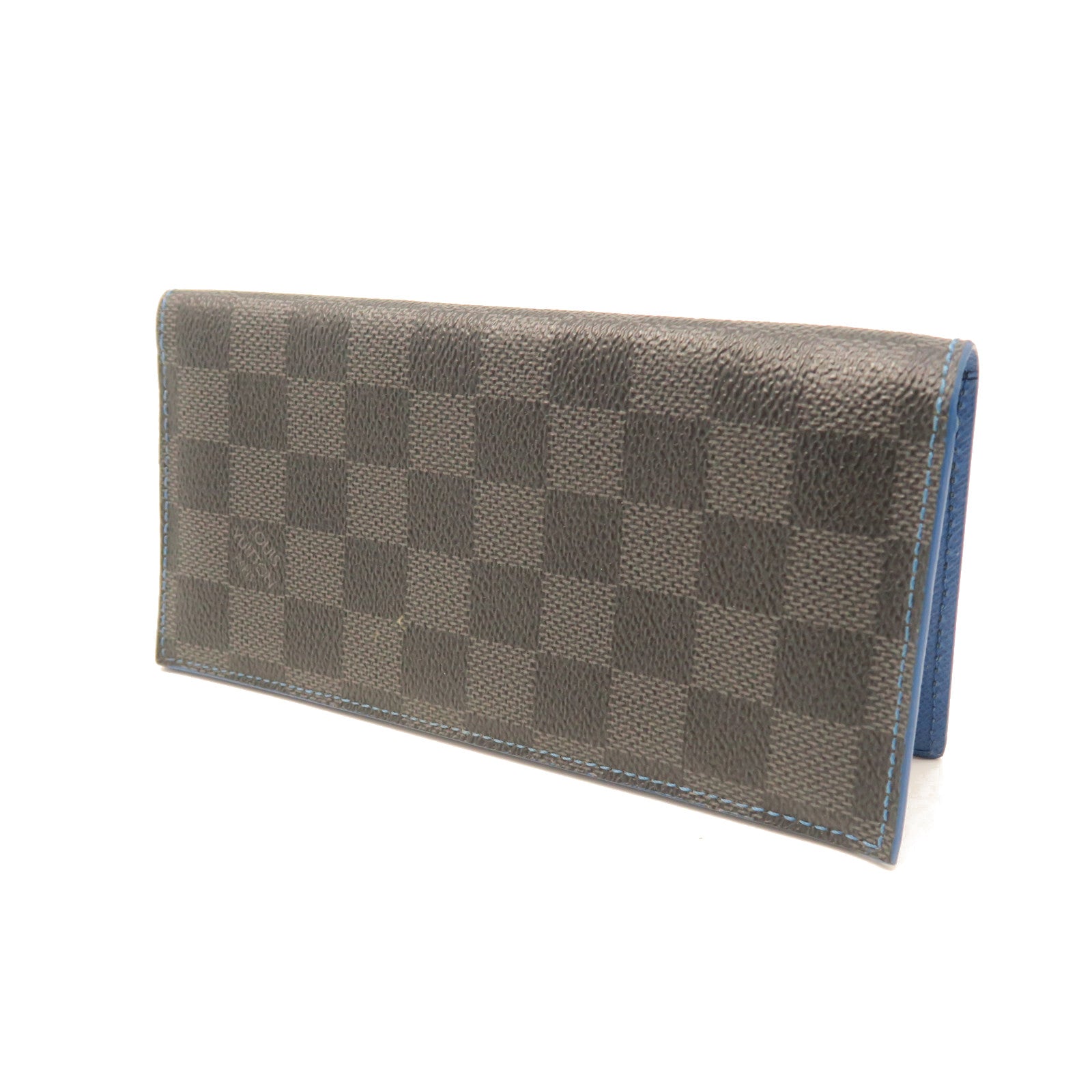 LOUIS VUITTON Damier Ebene Brazza Neon Wallet Silver Buckle Long Wallet Brown/Blue