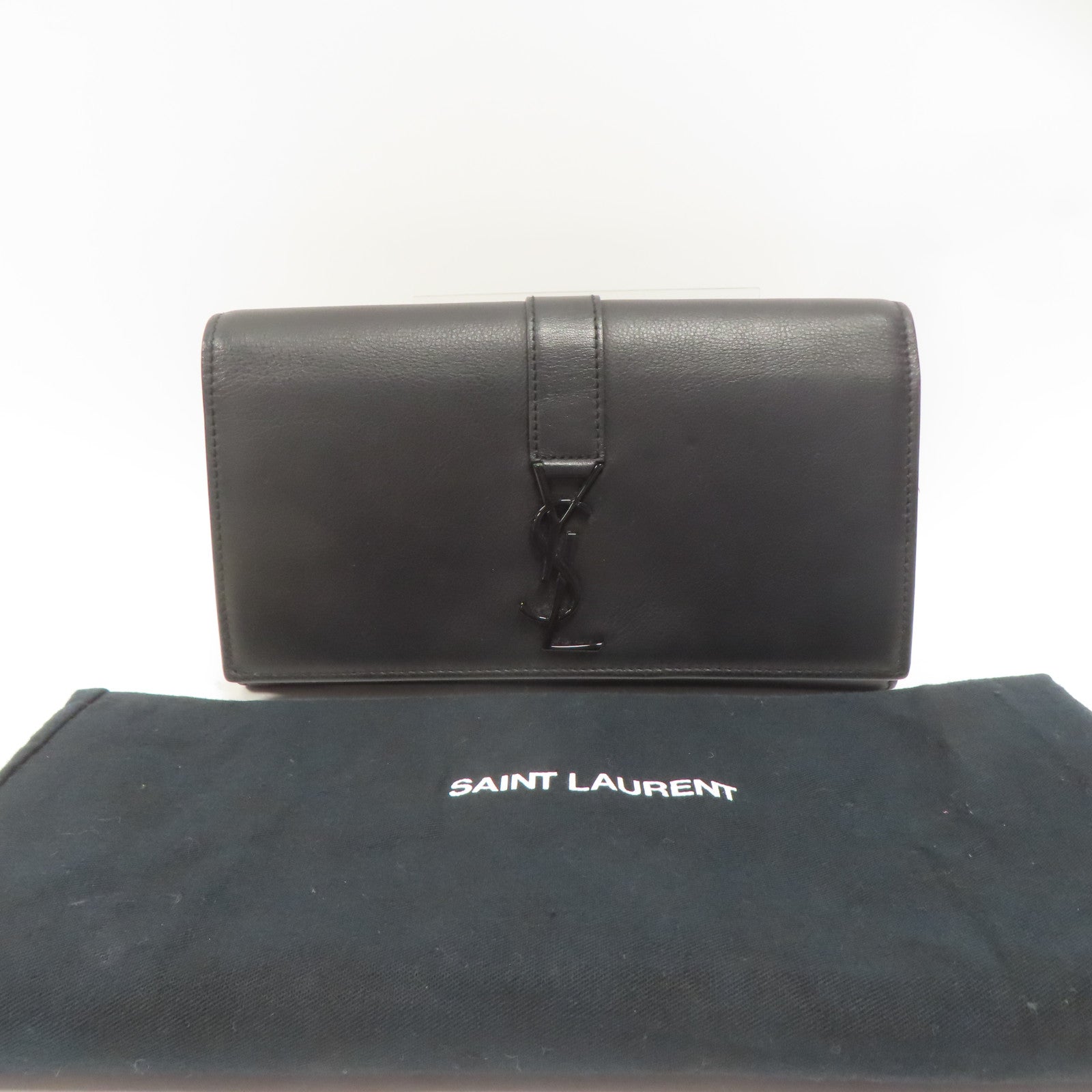 SAINT LAURENT 牛皮皮革Long Wallet黑扣長錢包黑色