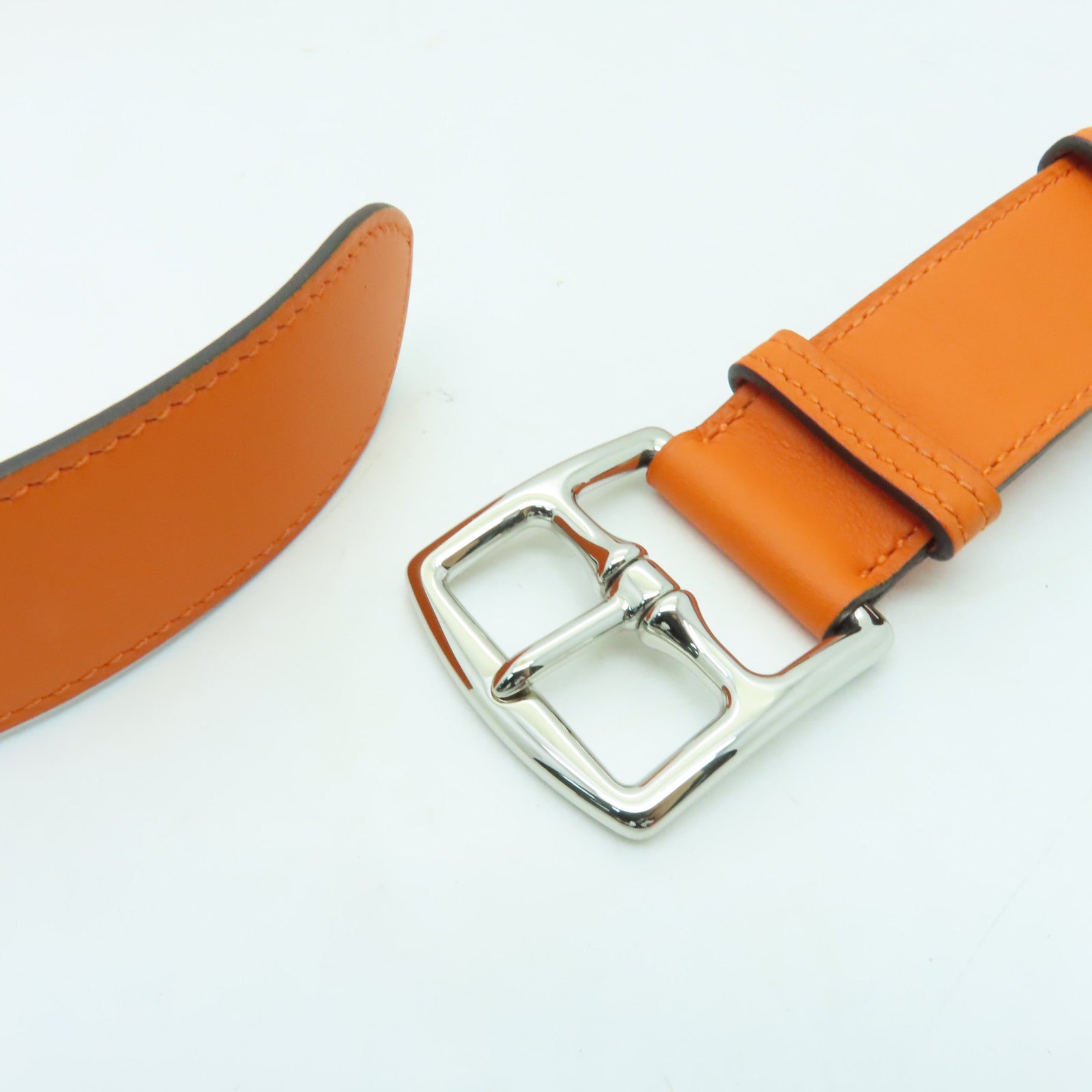 HERMES Swift皮革Belt 90cm银扣皮带橙色