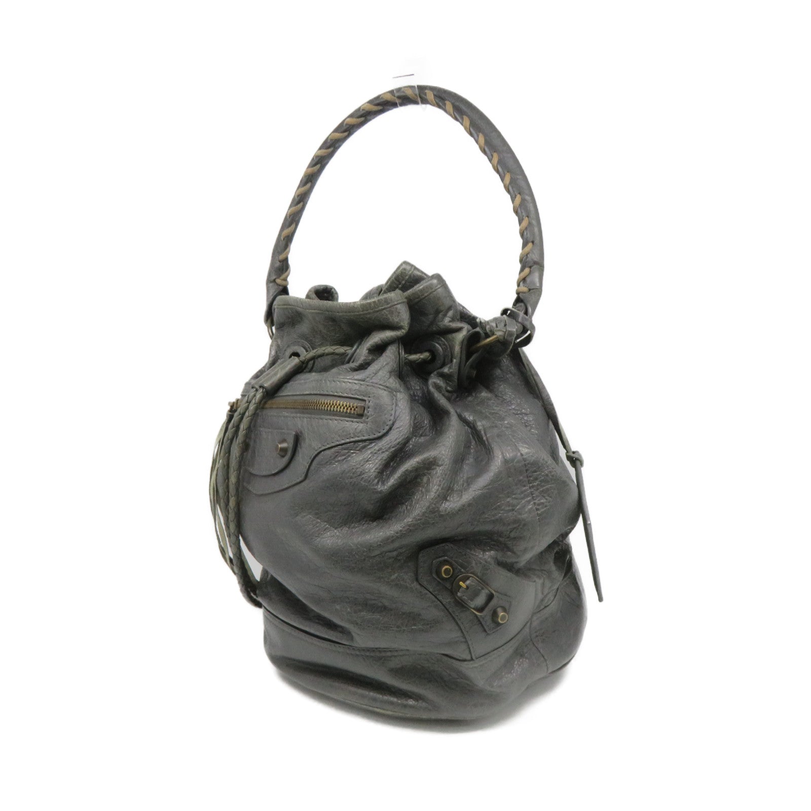 BALENCIAGA Cowhide Leather 2Way Shoulder Bag Handle Shoulder Bag Charcoal Gray