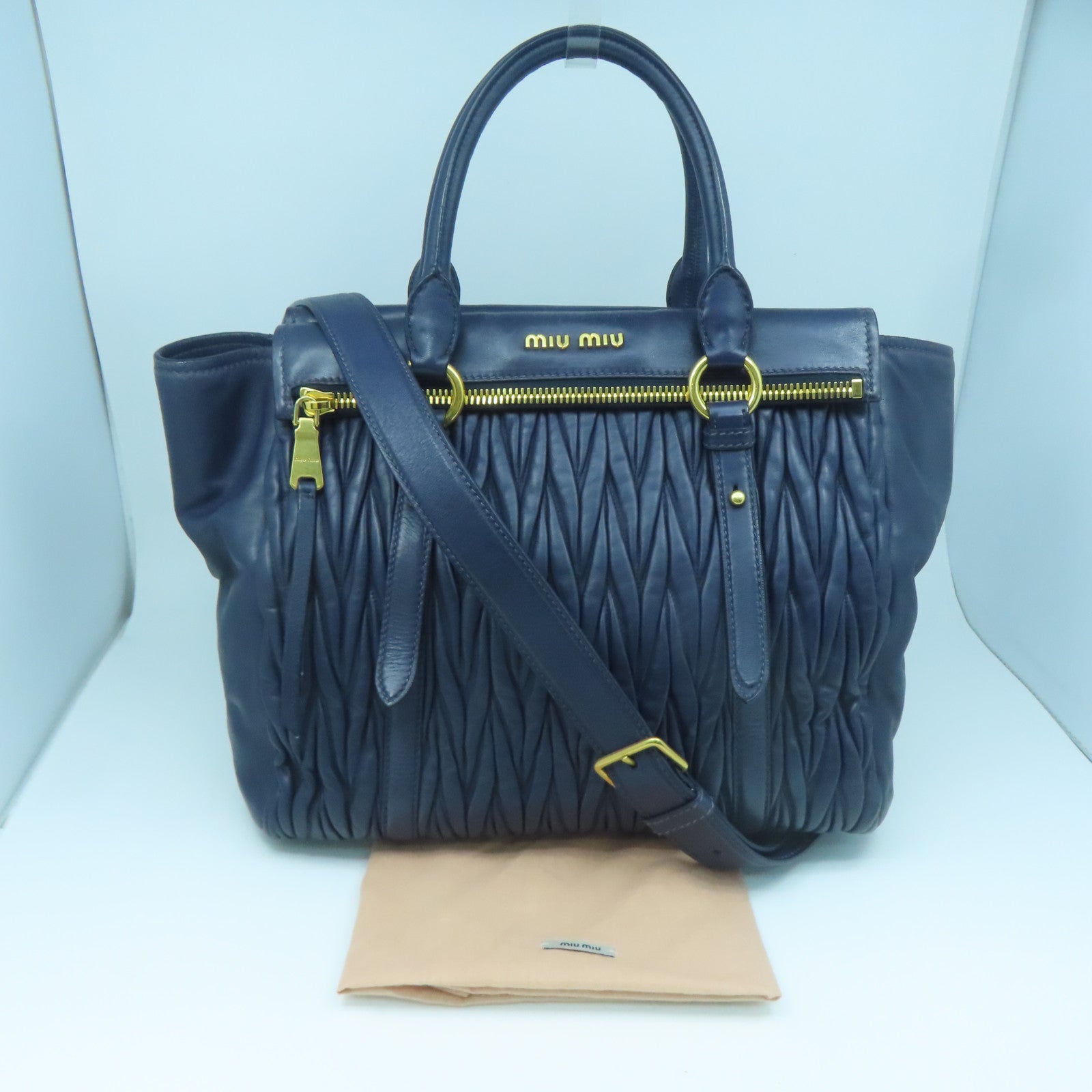 Miu Miu sheepskin leather 2way Shoulder Bag gold buckle handle shoulder bag blue