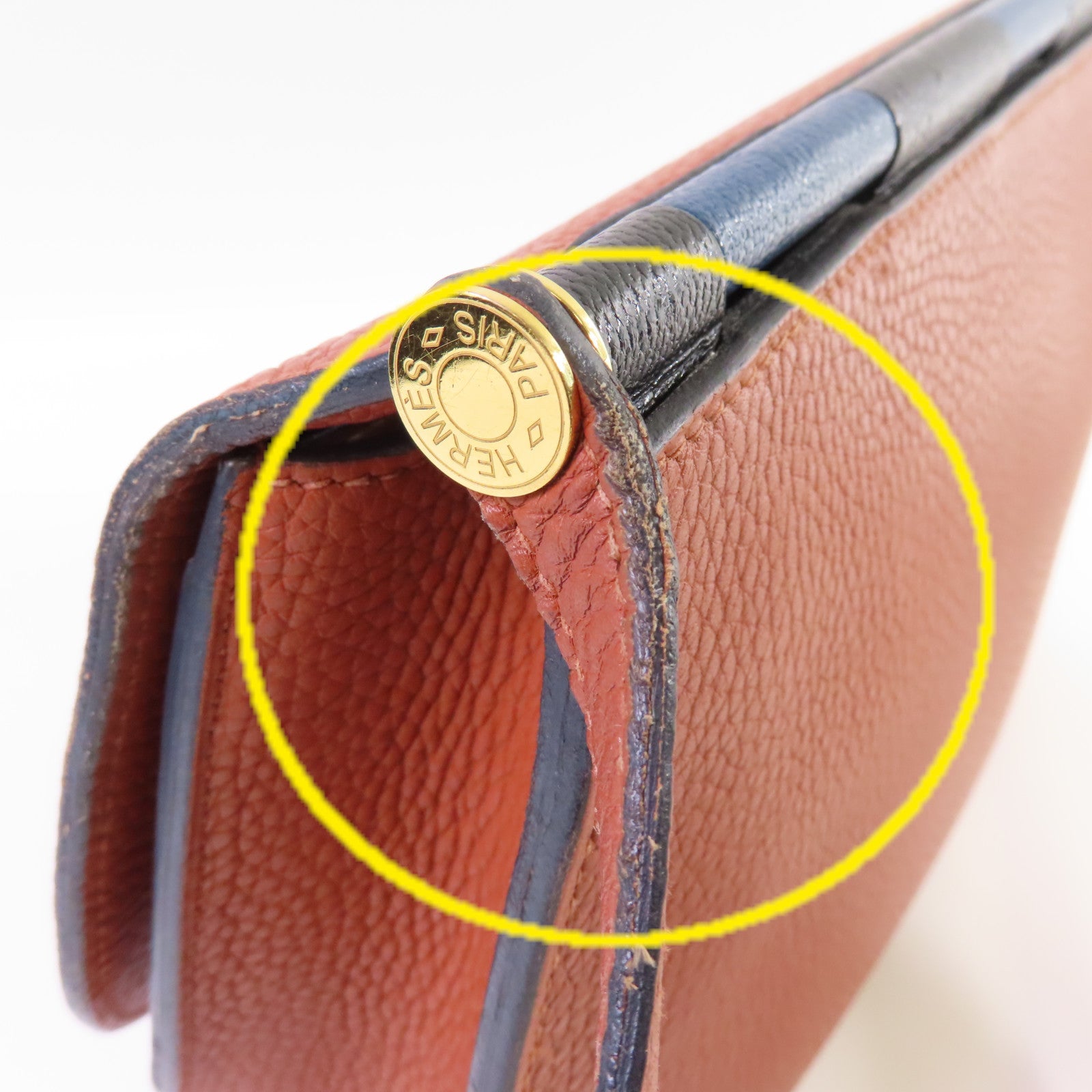 HERMES Clemence皮革Sac Saut 25 Shoulder Bag金扣肩背袋6C Cuivre/南瓜色