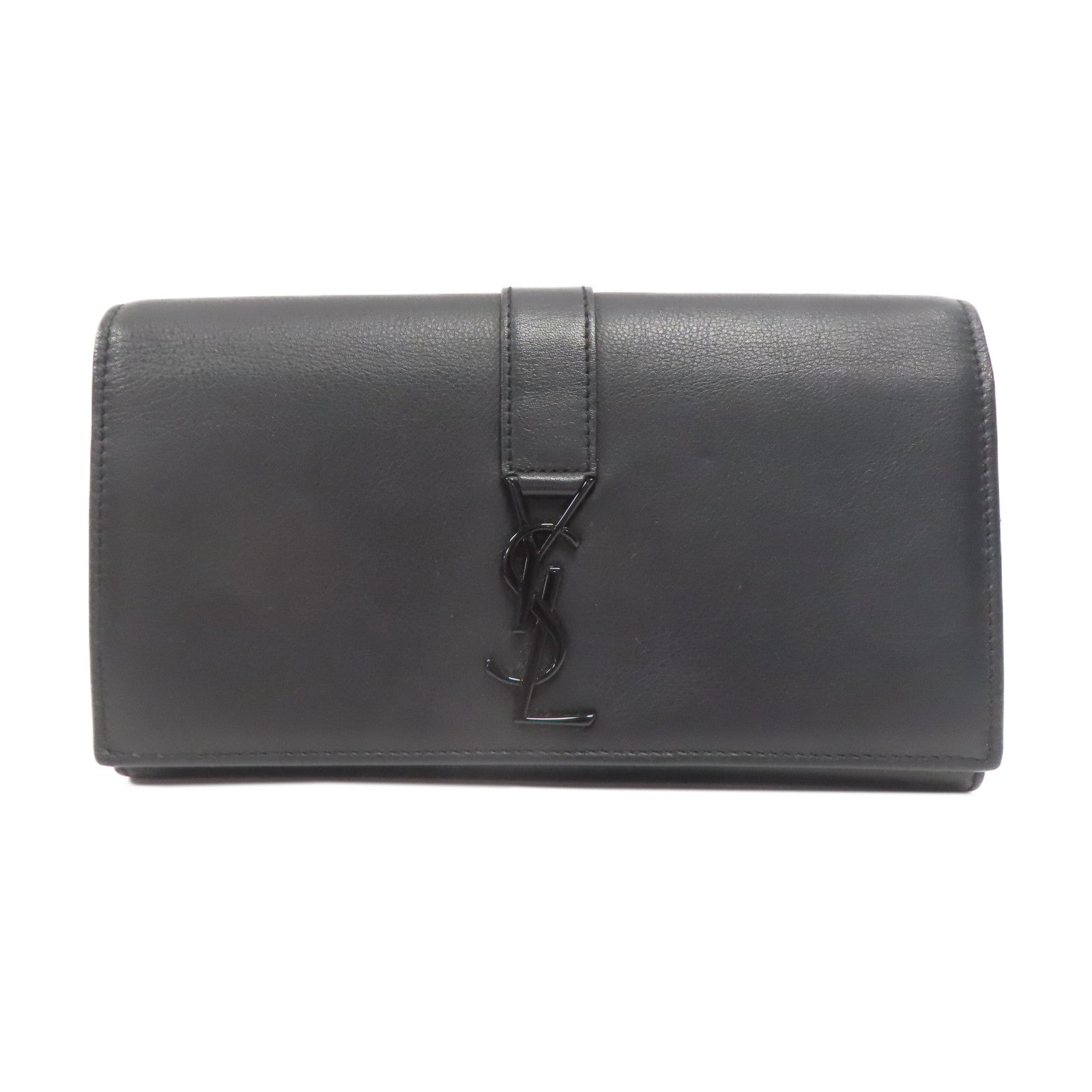 SAINT LAURENT 牛皮皮革Long Wallet黑扣長錢包黑色