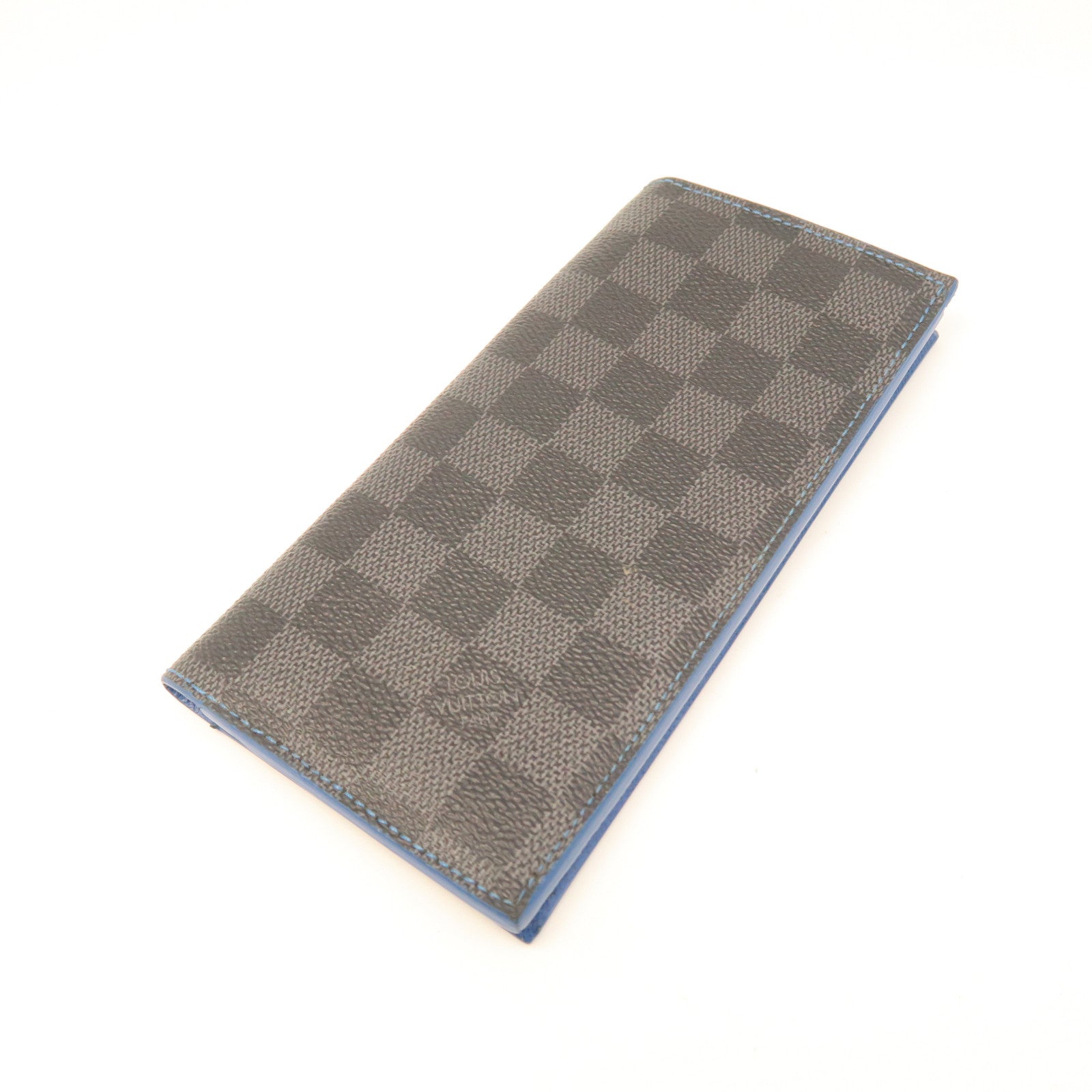 LOUIS VUITTON Damier Ebene Brazza Neon Wallet Silver Buckle Long Wallet Brown/Blue