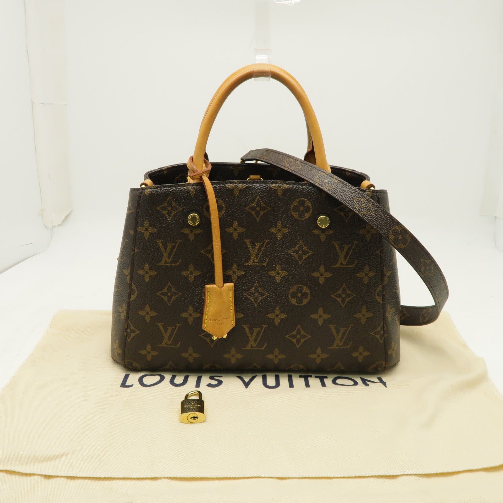 LOUIS VUITTON Monogram Montaigne BB金扣手挽肩背兩用袋棕色