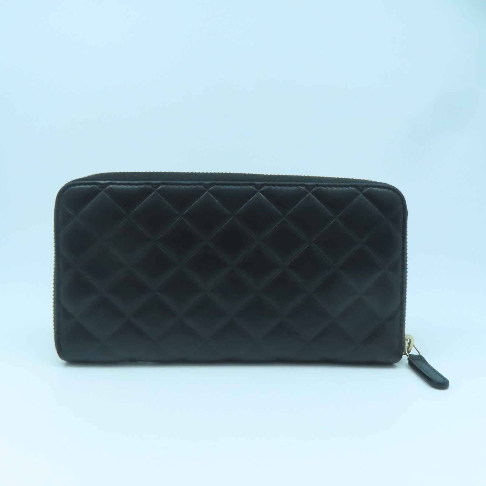CHANEL rhombic sheepskin leather Wallet gold buckle long wallet black