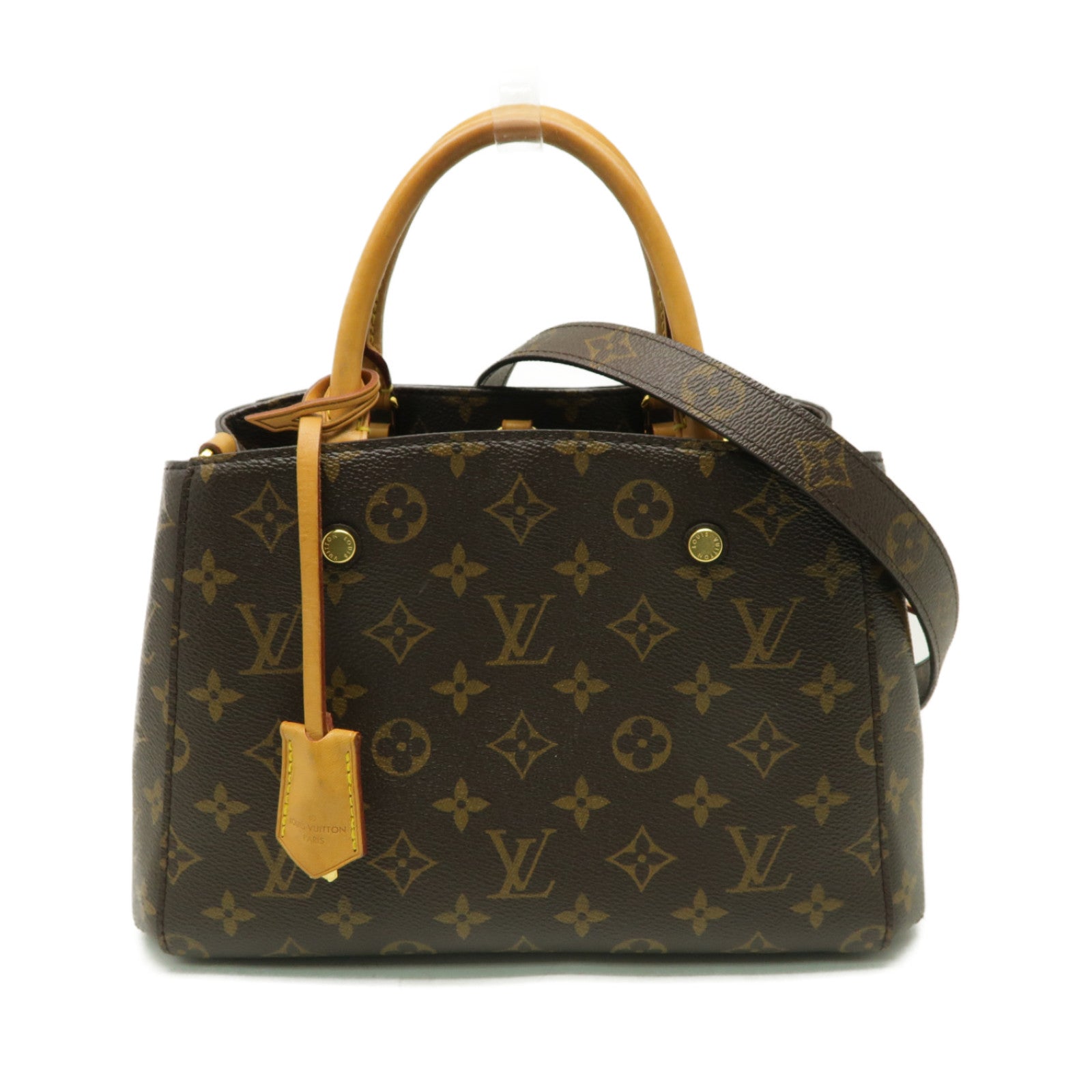 LOUIS VUITTON Monogram Montaigne BB金扣手挽肩背兩用袋棕色