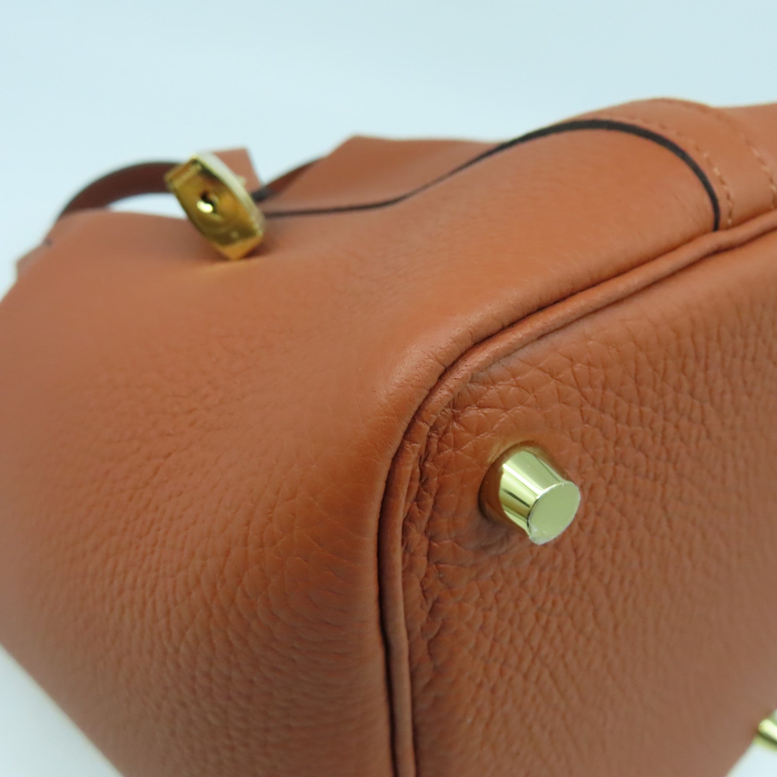 HERMES Clemence皮革Picotin PM金扣手挽袋Cuivre南瓜色