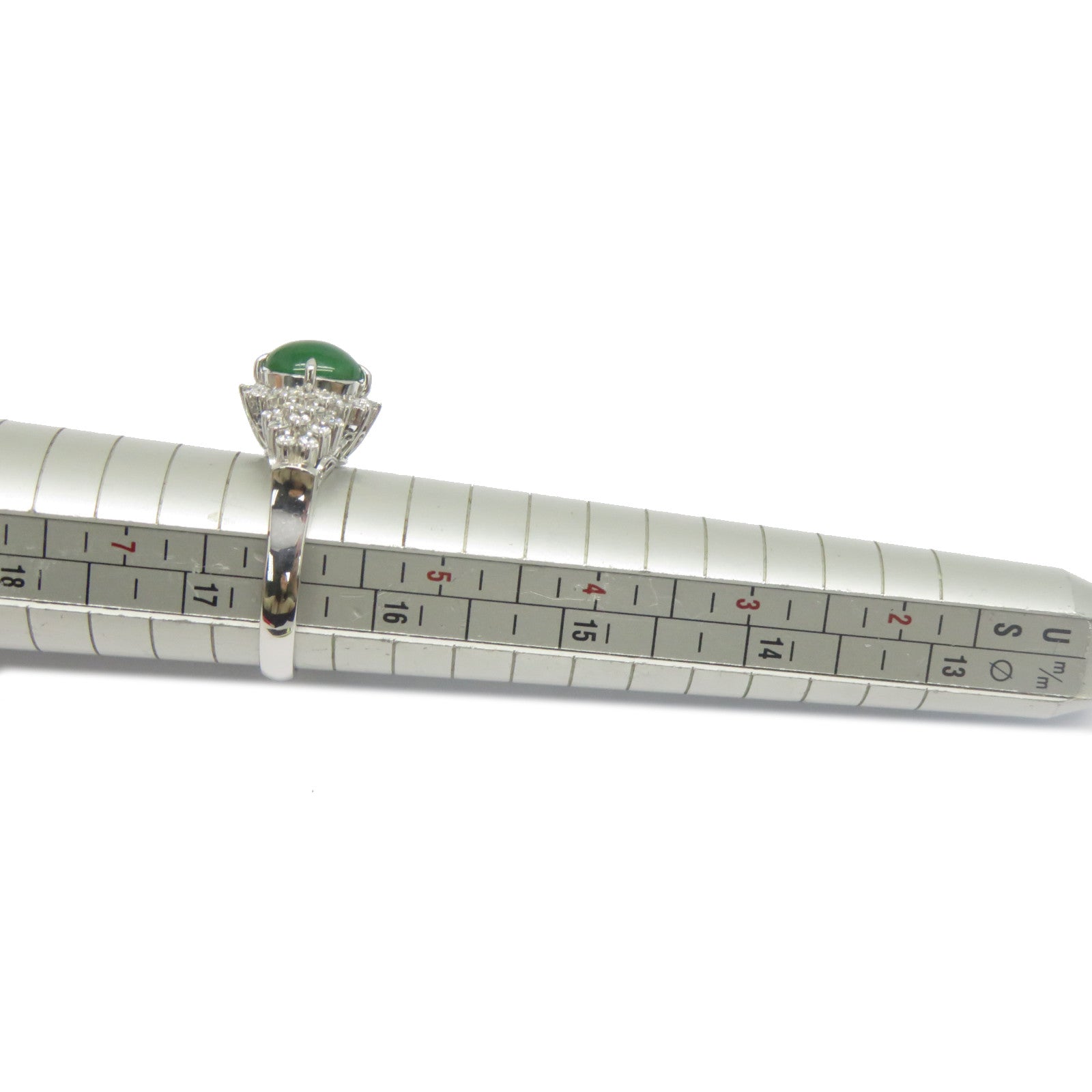 JEWELRY PT900鉑金Jade Diamond Ring 1.22ct翡翠/0.48ct鑽石戒指US#6