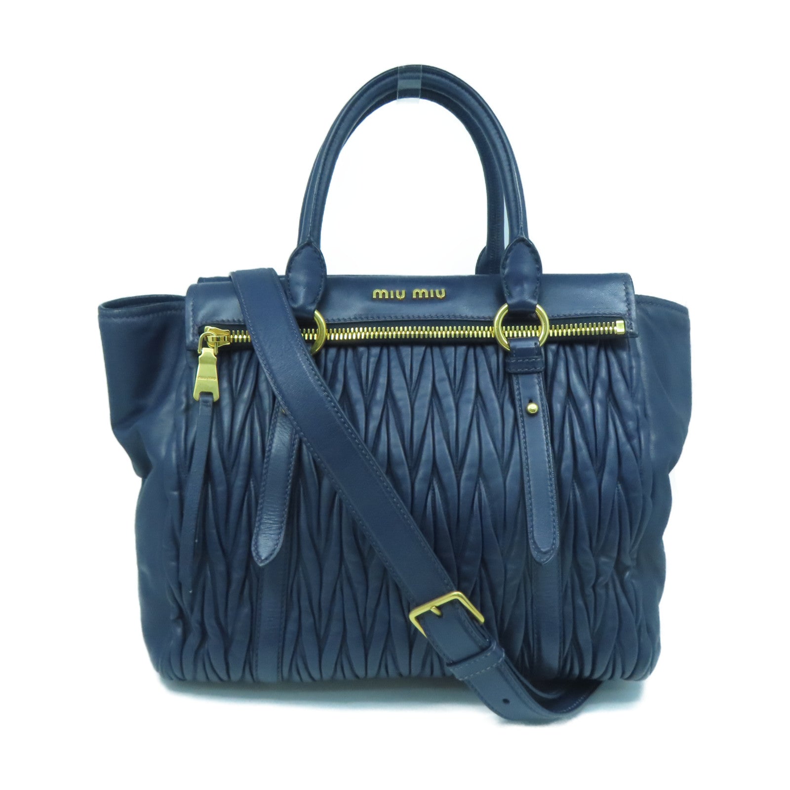 Miu Miu sheepskin leather 2way Shoulder Bag gold buckle handle shoulder bag blue