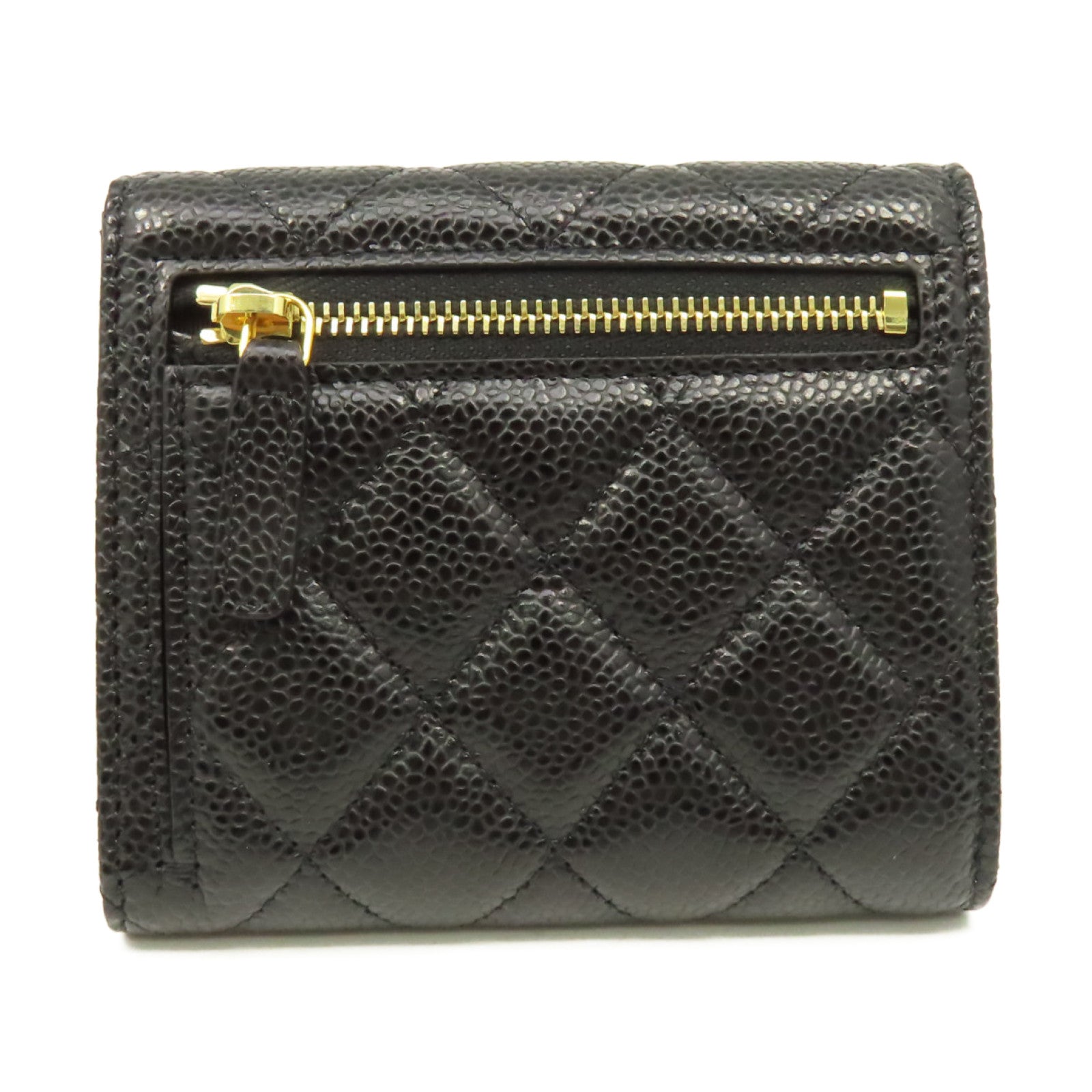 CHANEL 菱格Caviar皮革Classic Wallet金扣短錢包黑色