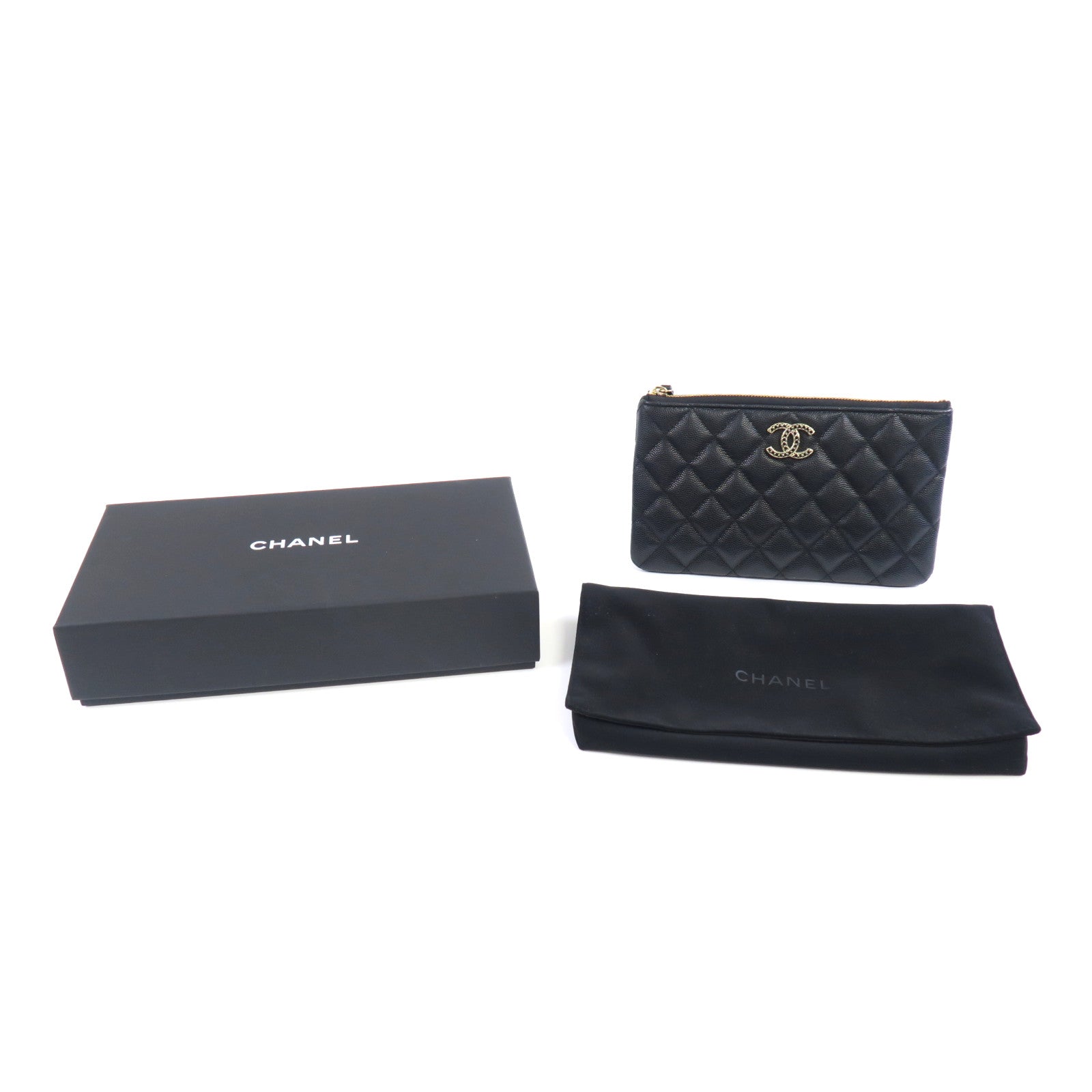 CHANEL 菱格牛皮皮革Wallet金扣長錢包黑色