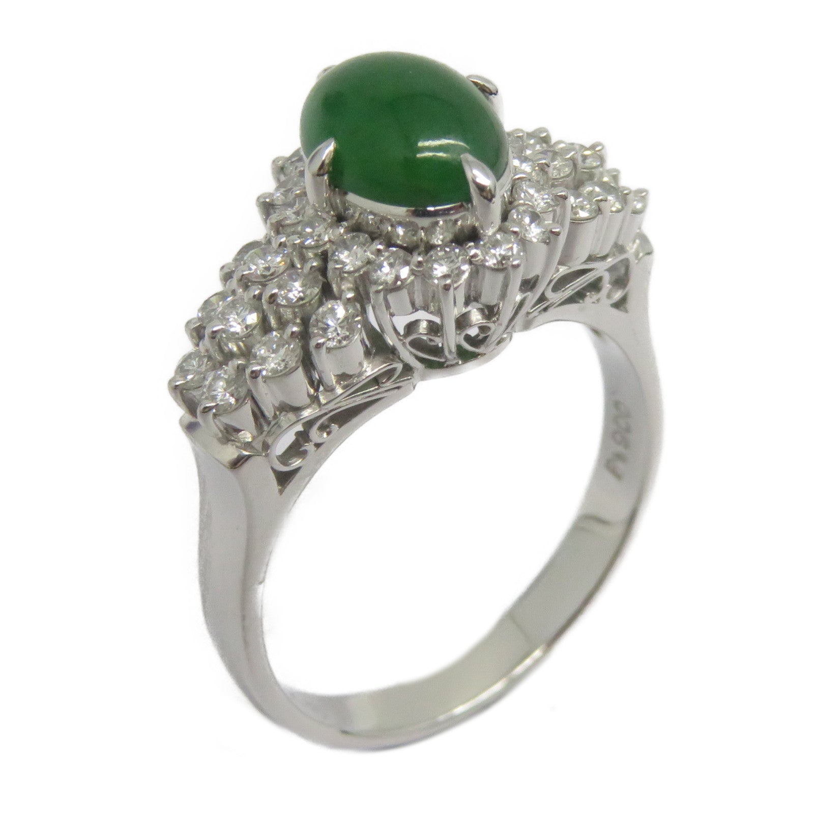 JEWELRY PT900鉑金Jade Diamond Ring 1.22ct翡翠/0.48ct鑽石戒指US#6