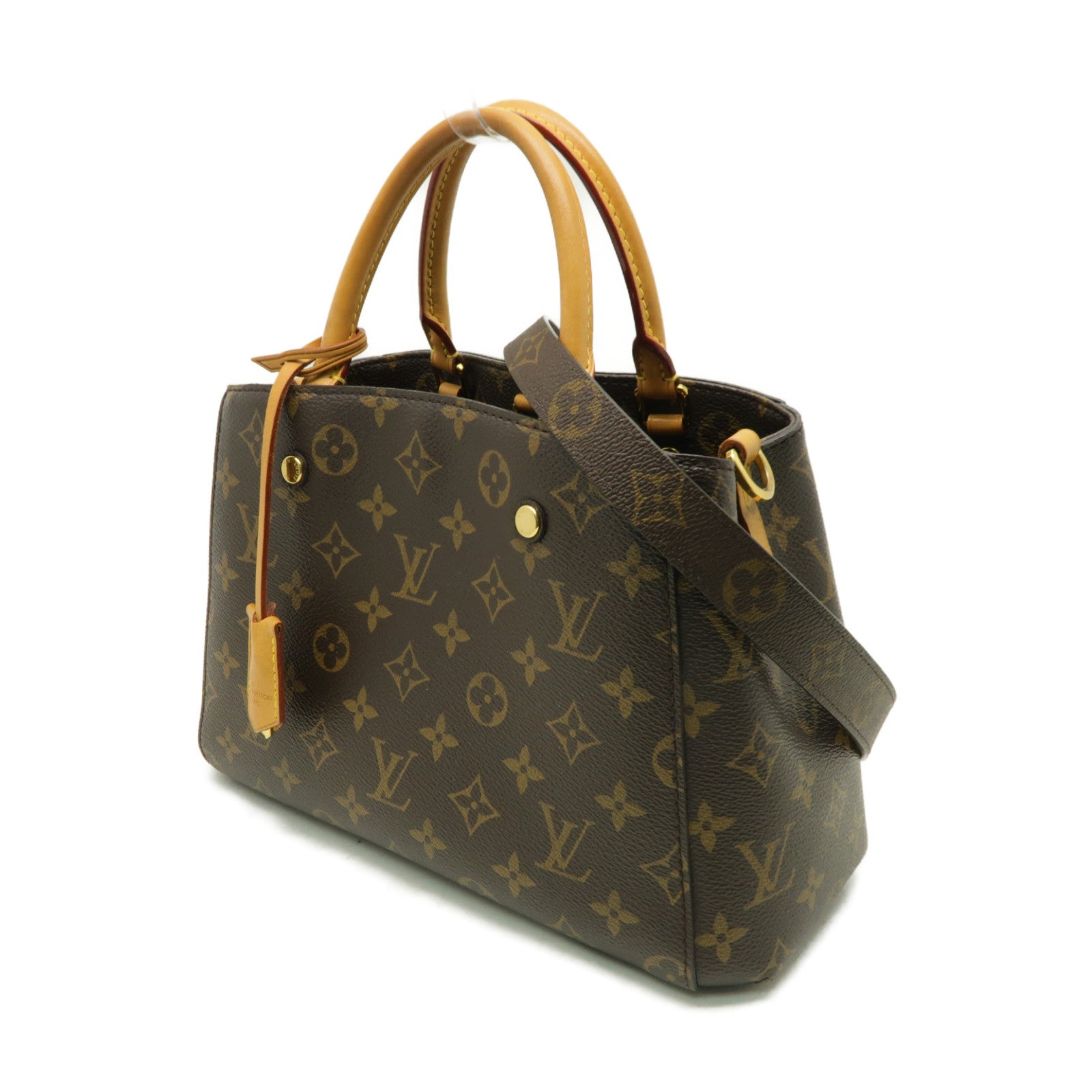 LOUIS VUITTON Monogram Montaigne BB金扣手挽肩背兩用袋棕色