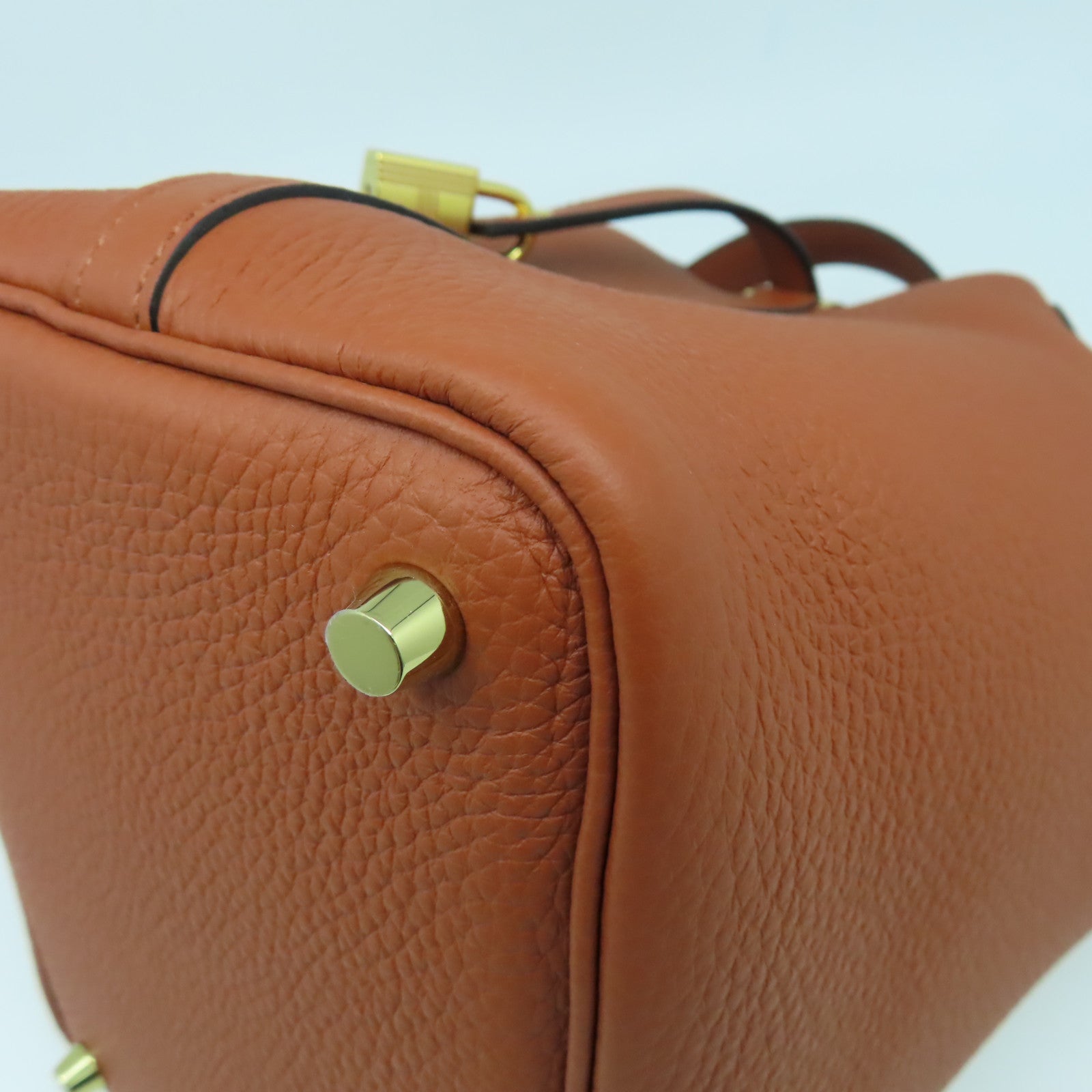HERMES Clemence皮革Picotin PM金扣手挽袋Cuivre南瓜色