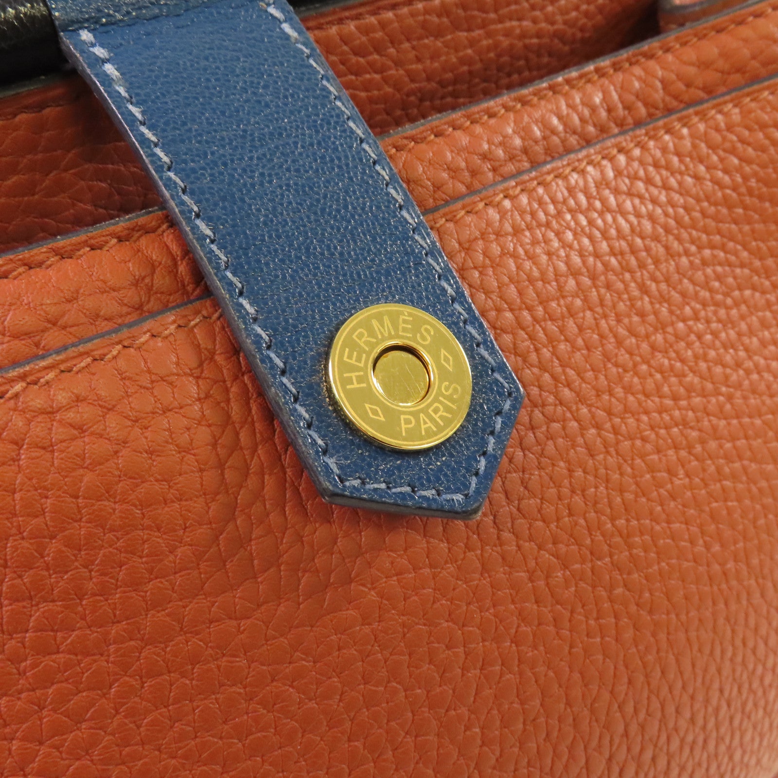 HERMES Clemence皮革Sac Saut 25 Shoulder Bag金扣肩背袋6C Cuivre/南瓜色