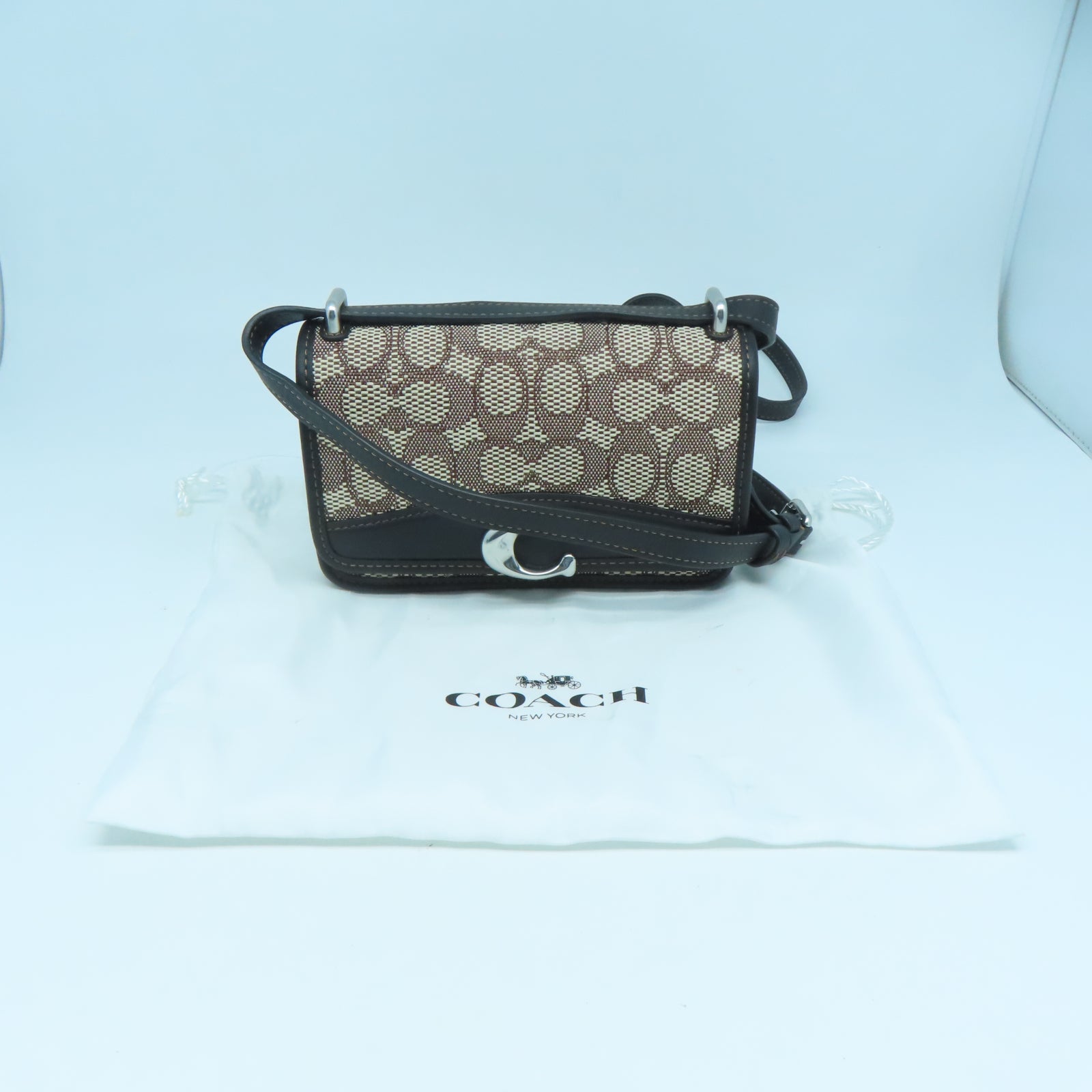 COACH 帆布/牛皮皮革Shoulder Bag銀扣肩背袋黑色