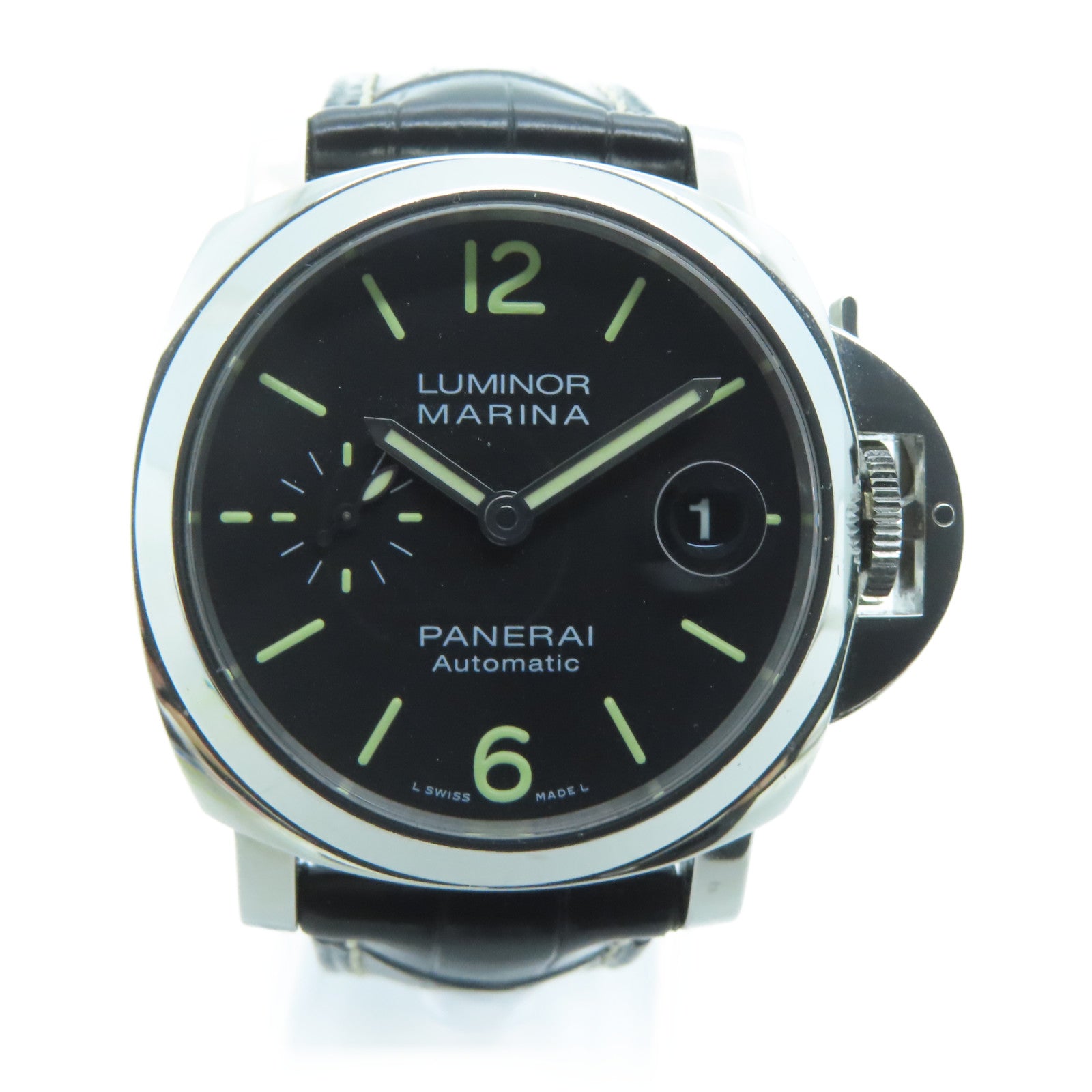 PANERAI Luminor鳄鱼皮革带/不锈钢手表自动机芯黑色
