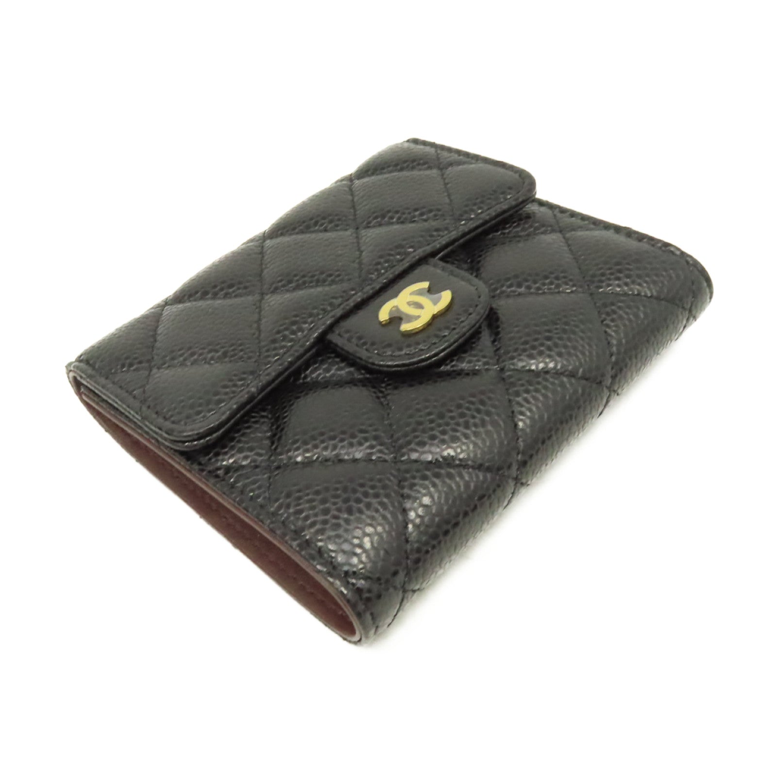 CHANEL 菱格Caviar皮革Classic Wallet金扣短錢包黑色