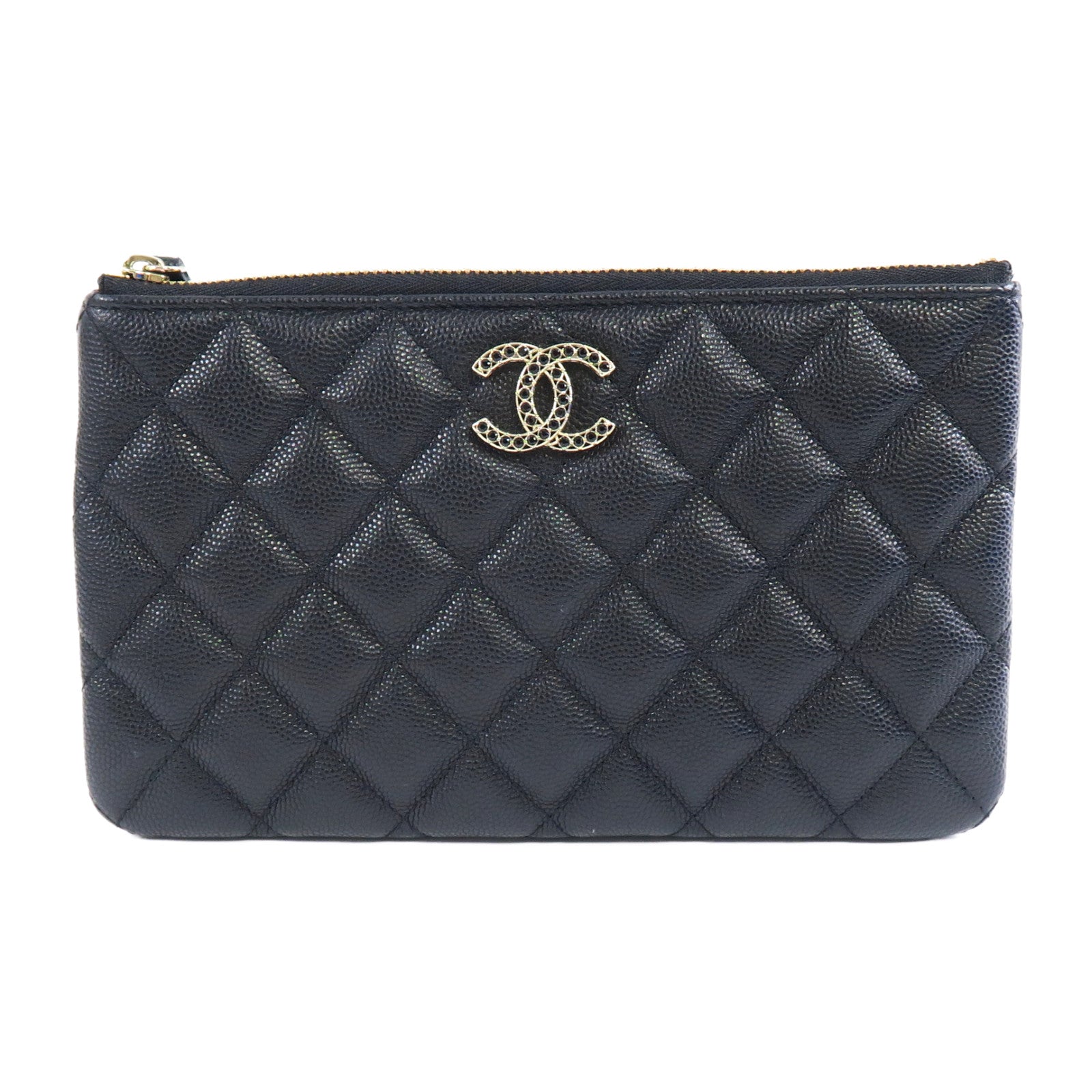 CHANEL 菱格牛皮皮革Wallet金扣長錢包黑色