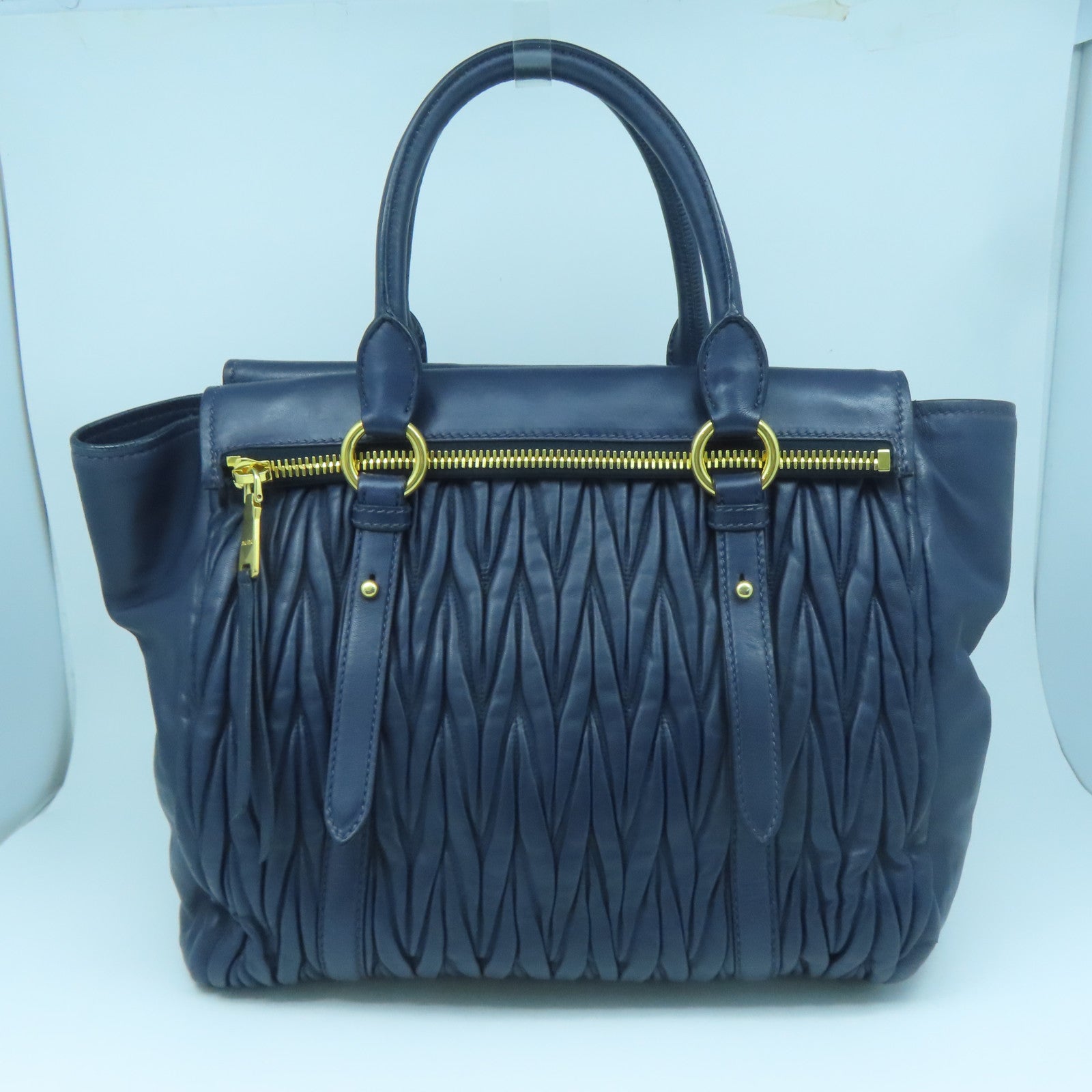 Miu Miu sheepskin leather 2way Shoulder Bag gold buckle handle shoulder bag blue