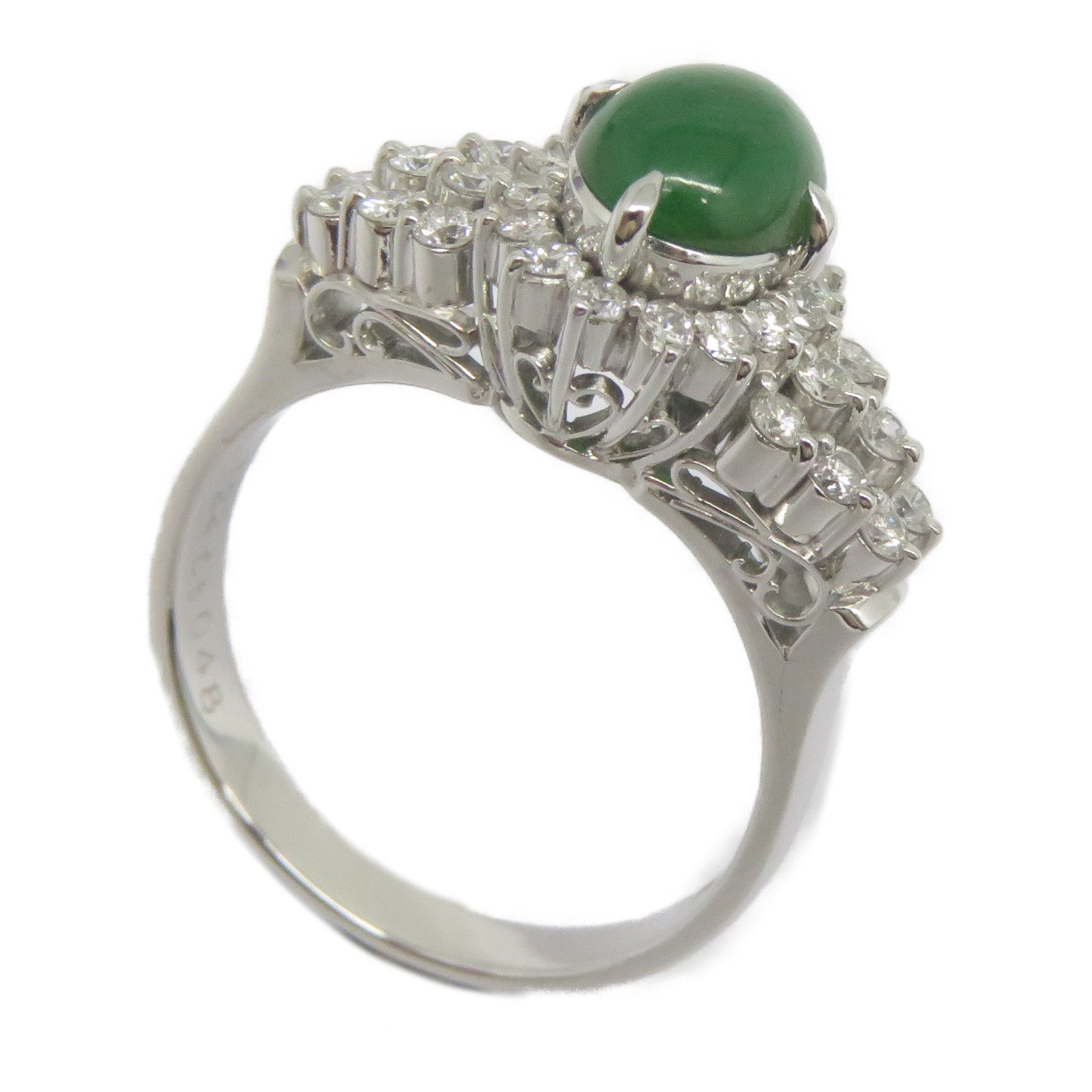 JEWELRY PT900鉑金Jade Diamond Ring 1.22ct翡翠/0.48ct鑽石戒指US#6