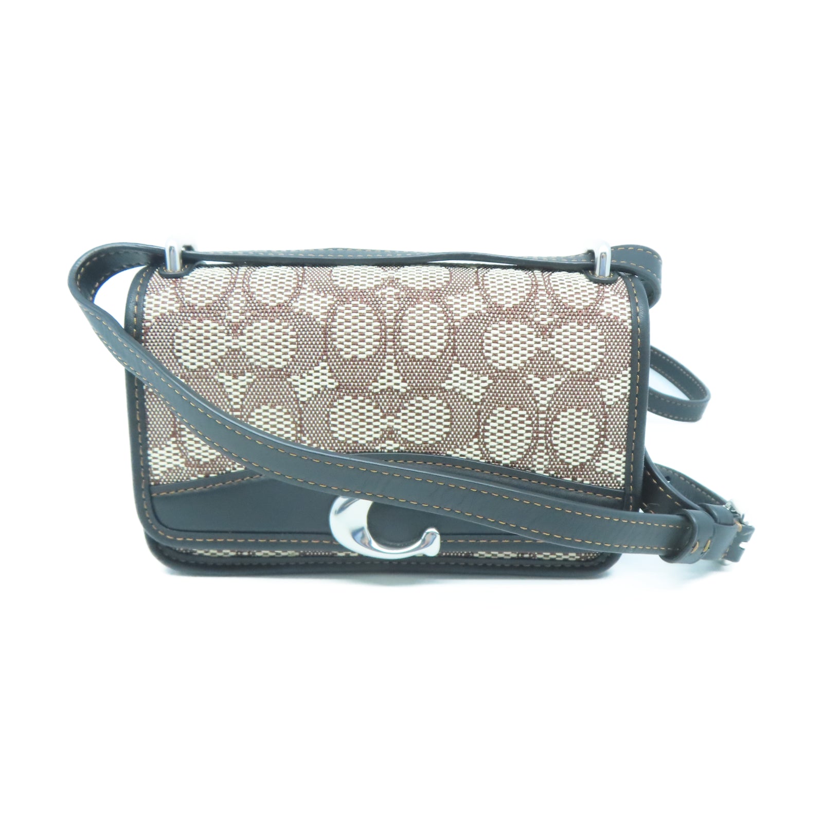COACH 帆布/牛皮皮革Shoulder Bag銀扣肩背袋黑色