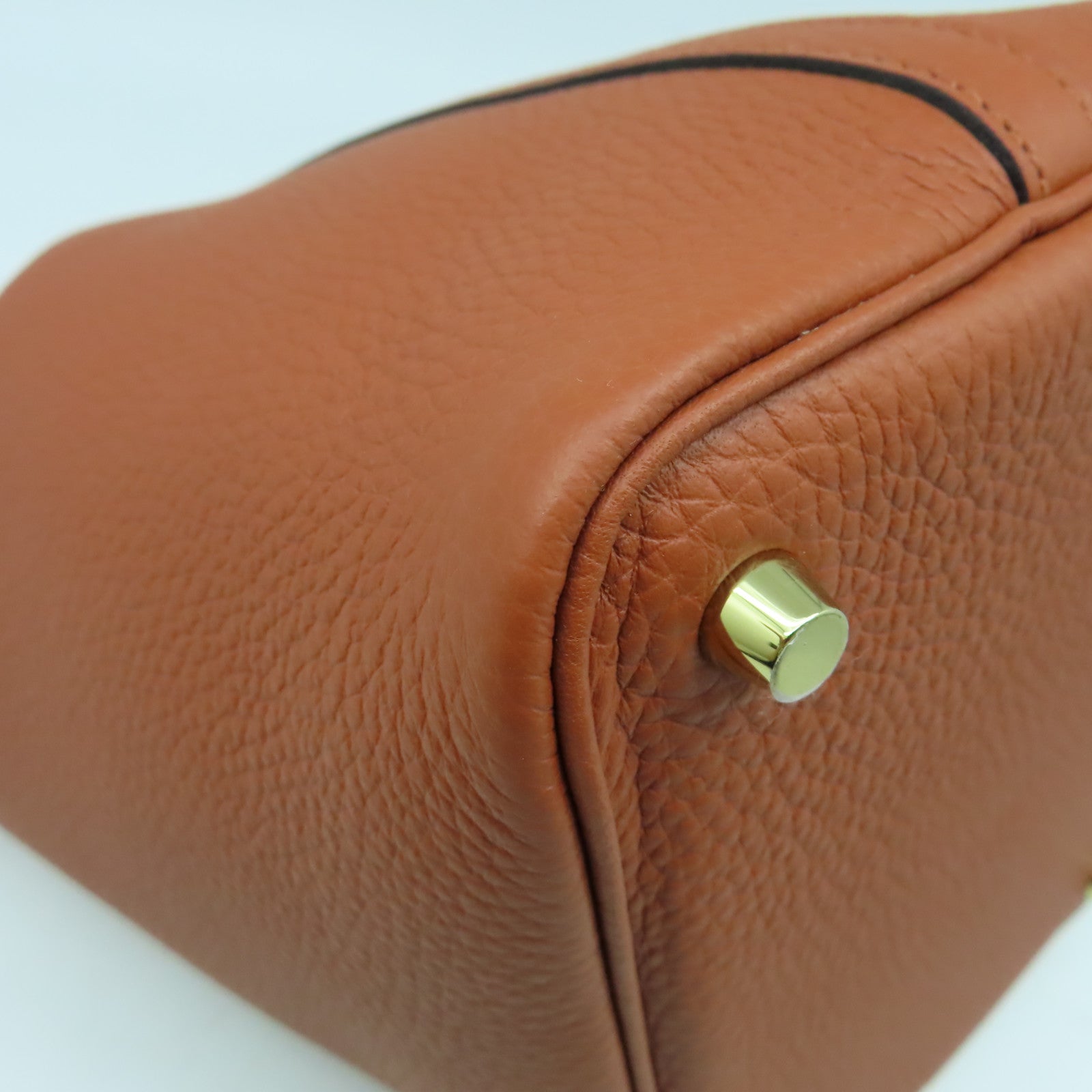 HERMES Clemence皮革Picotin PM金扣手挽袋Cuivre南瓜色