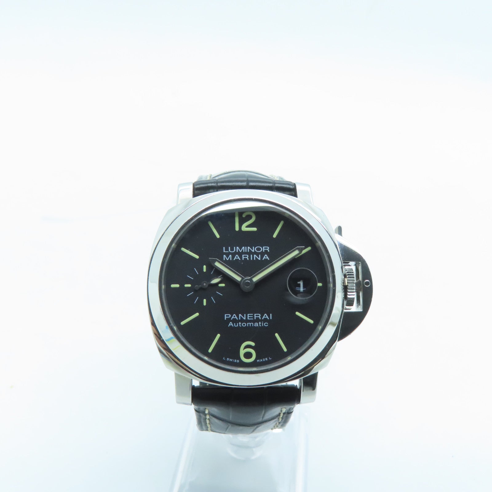 PANERAI Luminor鳄鱼皮革带/不锈钢手表自动机芯黑色
