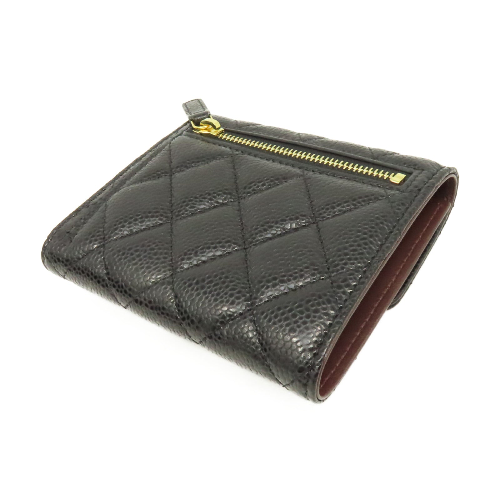 CHANEL 菱格Caviar皮革Classic Wallet金扣短錢包黑色