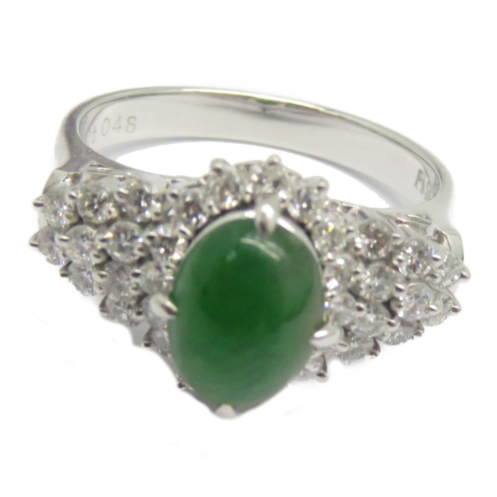 JEWELRY PT900鉑金Jade Diamond Ring 1.22ct翡翠/0.48ct鑽石戒指US#6