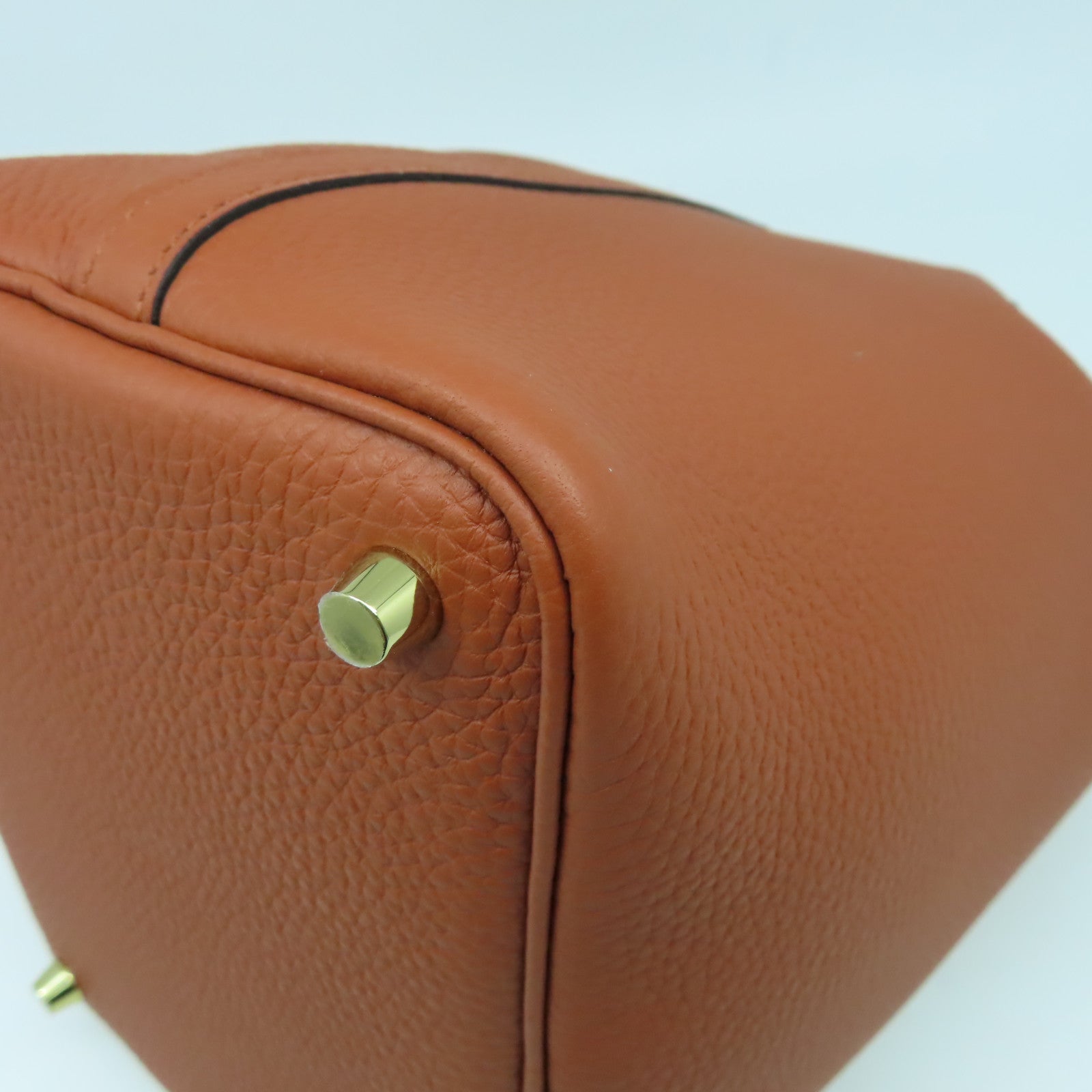 HERMES Clemence皮革Picotin PM金扣手挽袋Cuivre南瓜色