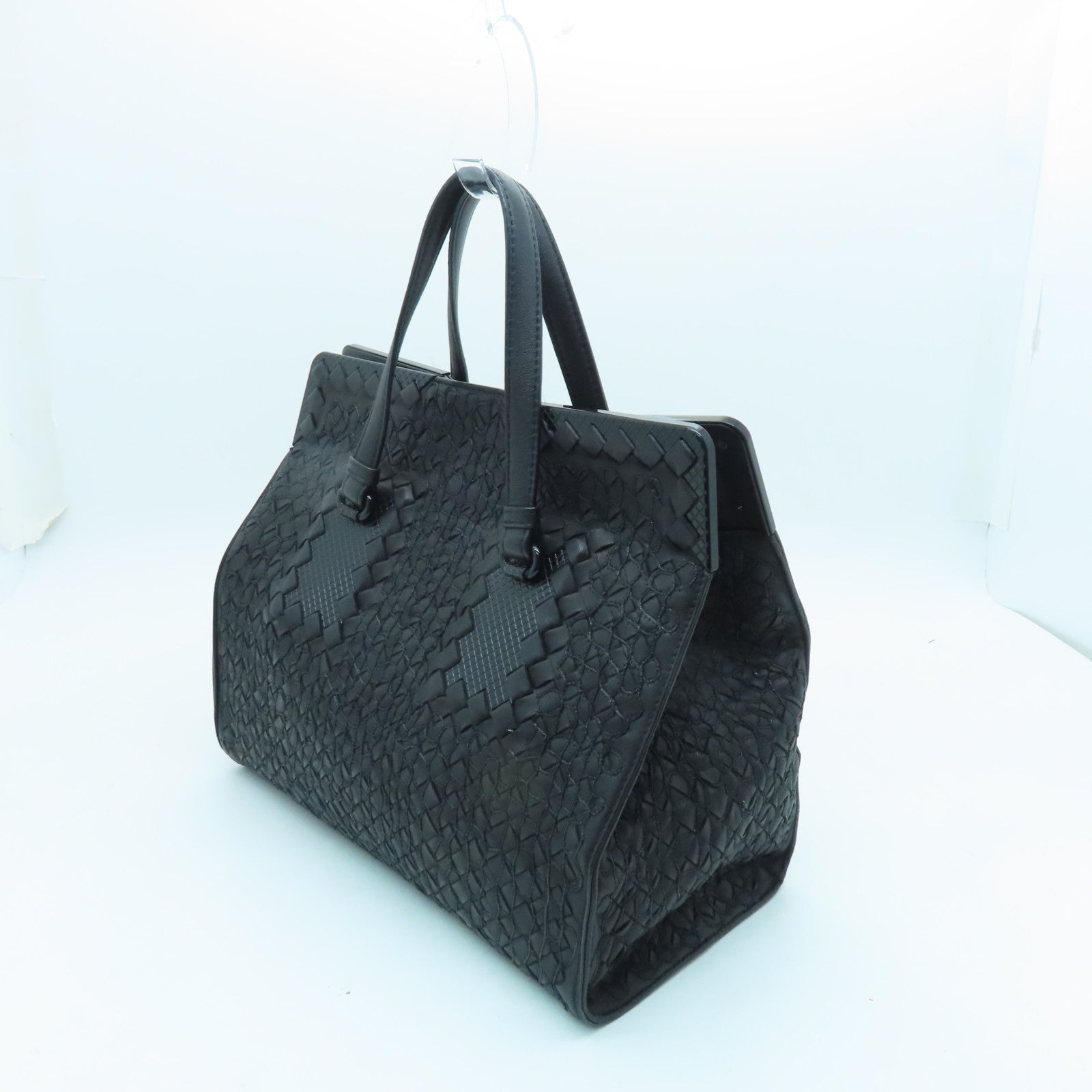 BOTTEGA VENETA Cowhide Leather Hand Bag Black Buckle Hand Bag Black