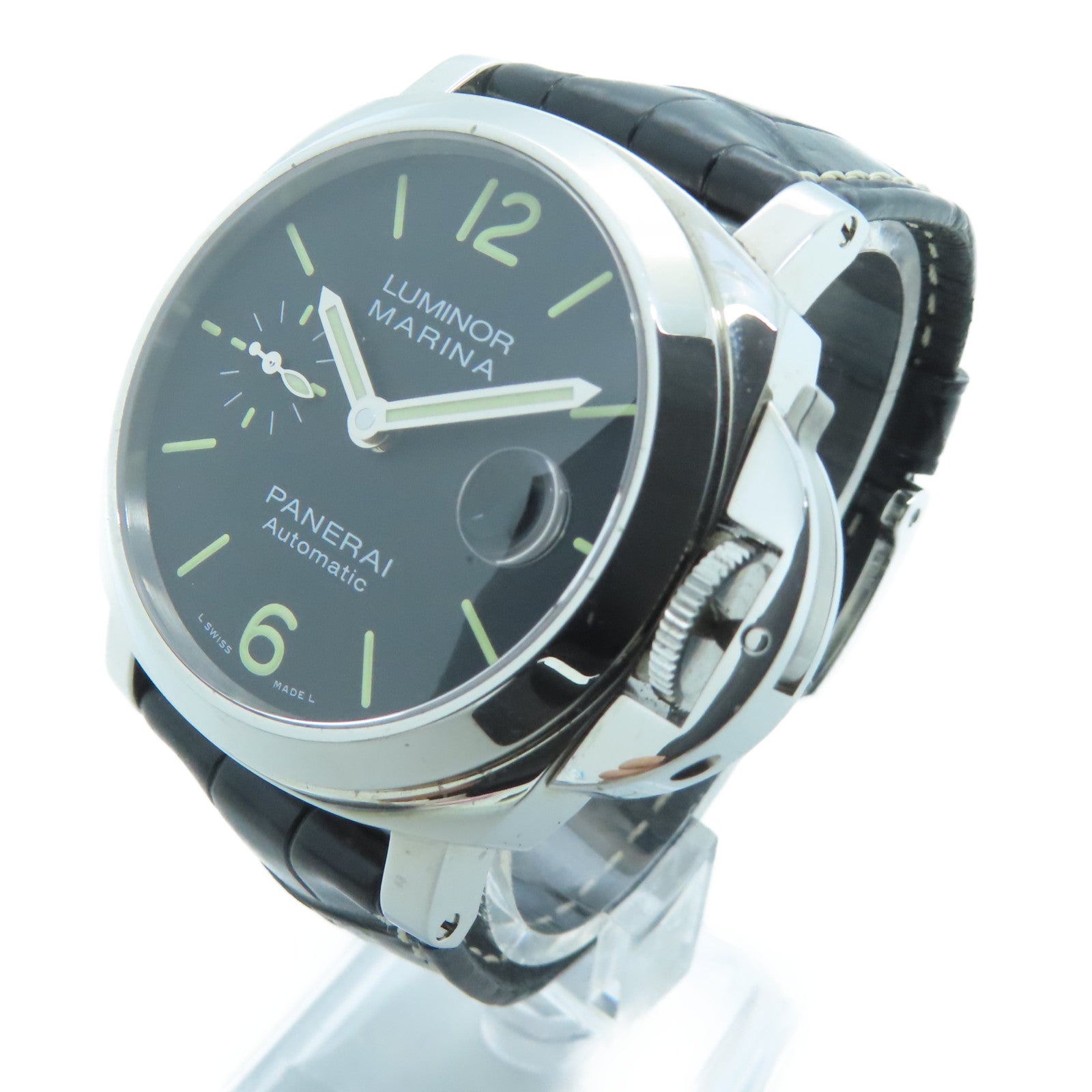 PANERAI Luminor鳄鱼皮革带/不锈钢手表自动机芯黑色