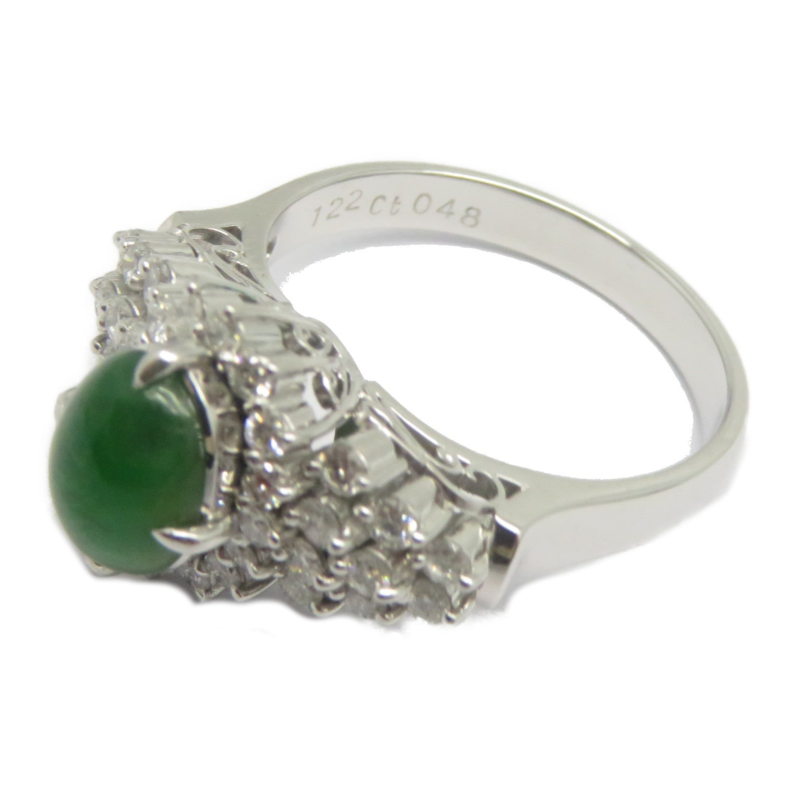 JEWELRY PT900鉑金Jade Diamond Ring 1.22ct翡翠/0.48ct鑽石戒指US#6