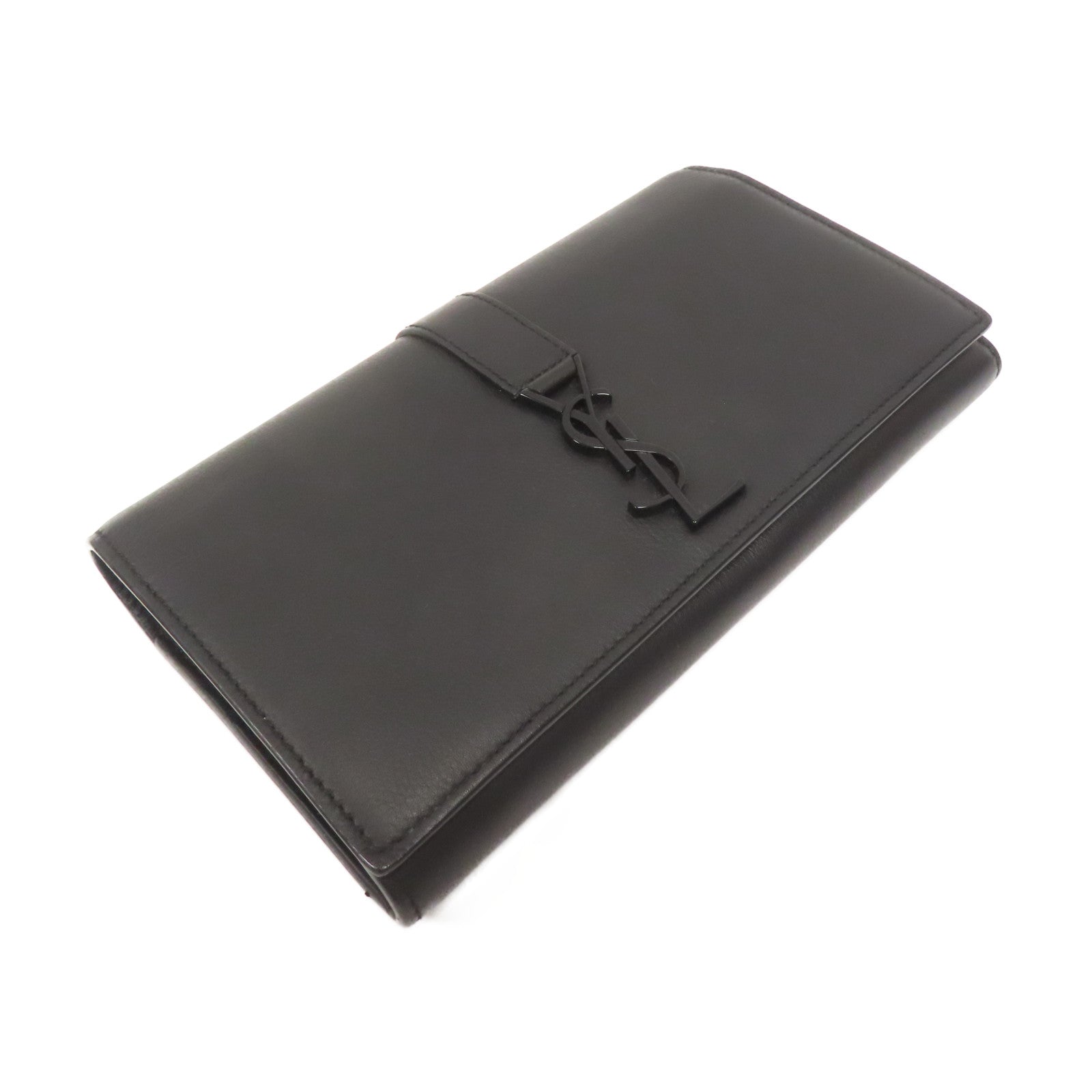 SAINT LAURENT 牛皮皮革Long Wallet黑扣長錢包黑色