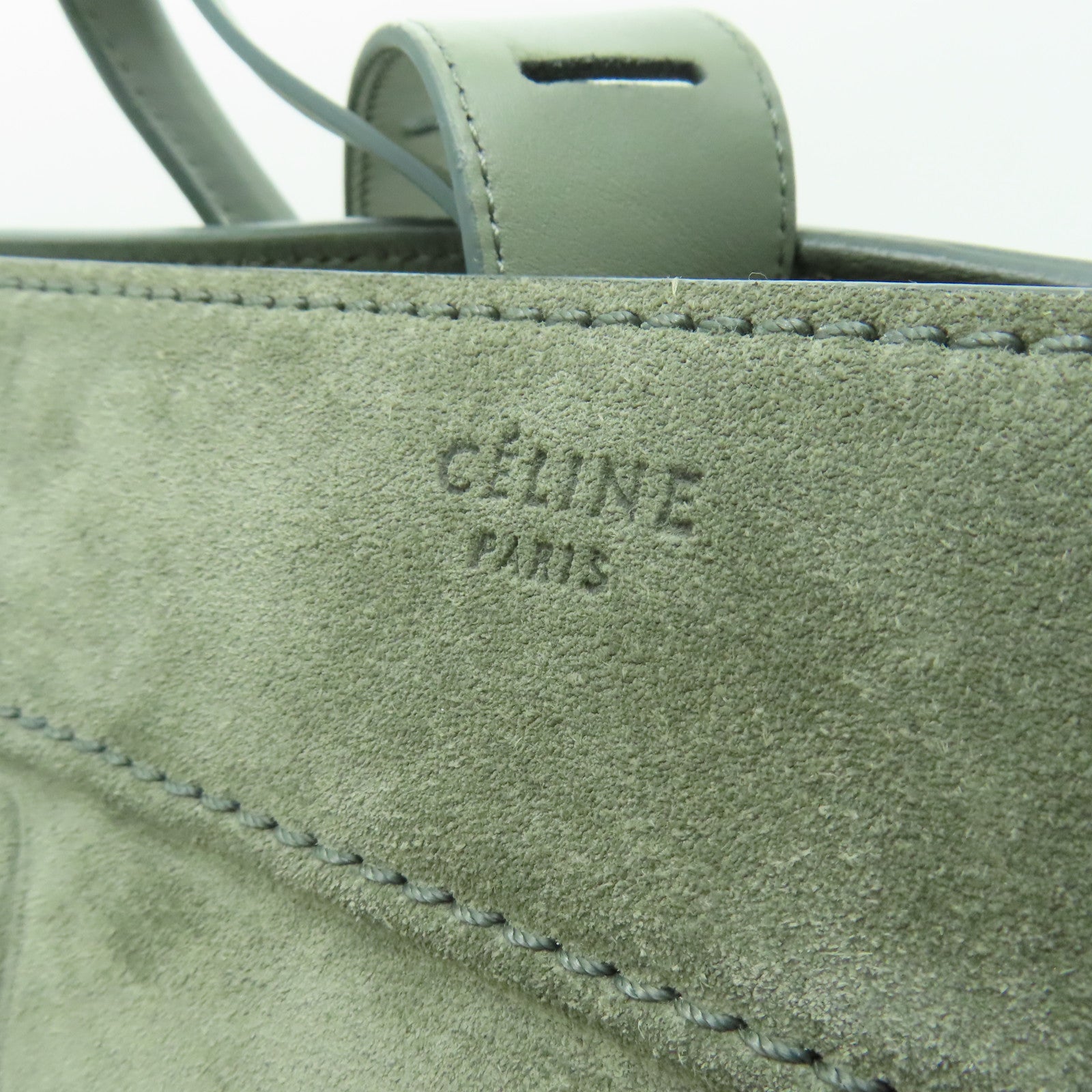 CELINE 麂皮皮革Mini Luggage金扣手挽袋灰色