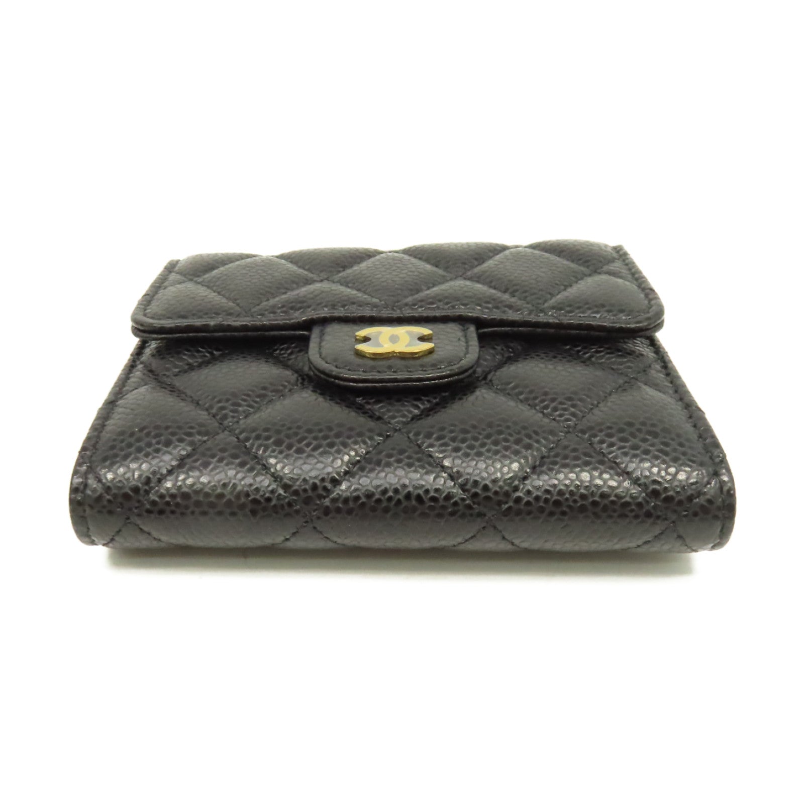 CHANEL 菱格Caviar皮革Classic Wallet金扣短錢包黑色
