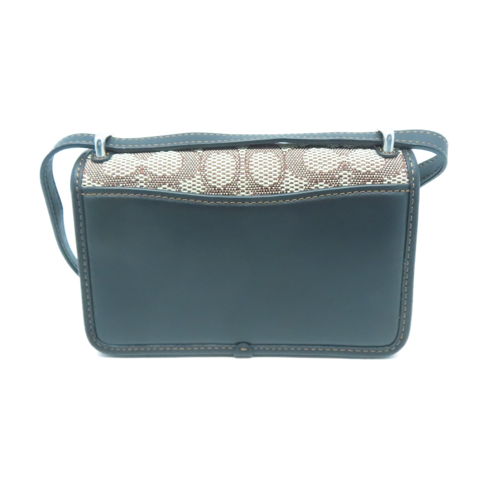 COACH 帆布/牛皮皮革Shoulder Bag銀扣肩背袋黑色