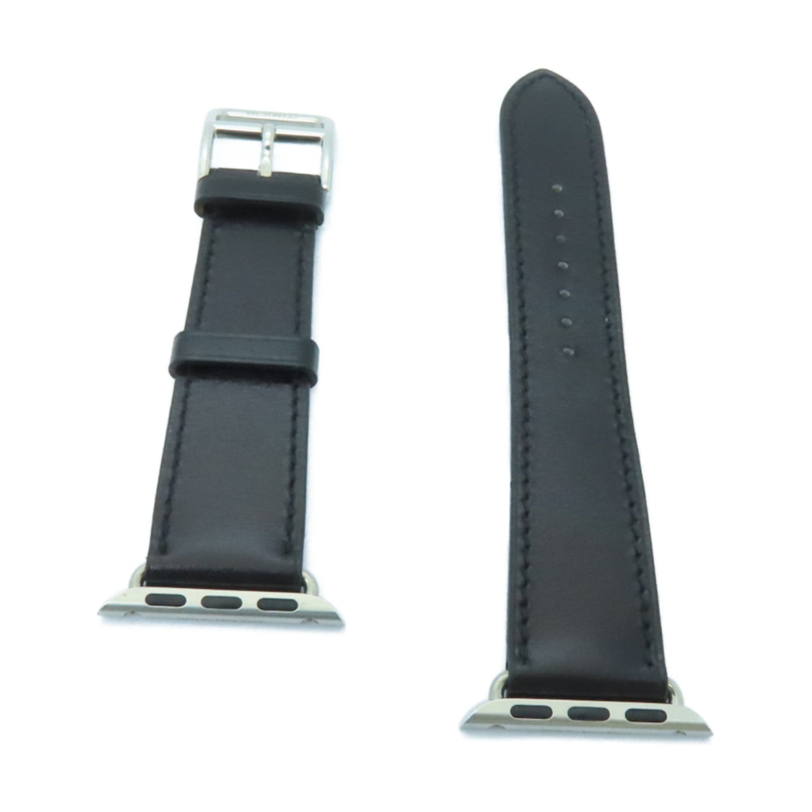 HERMES 牛皮皮革Apple Watch Single Tour 38mm銀扣錶帶黑色